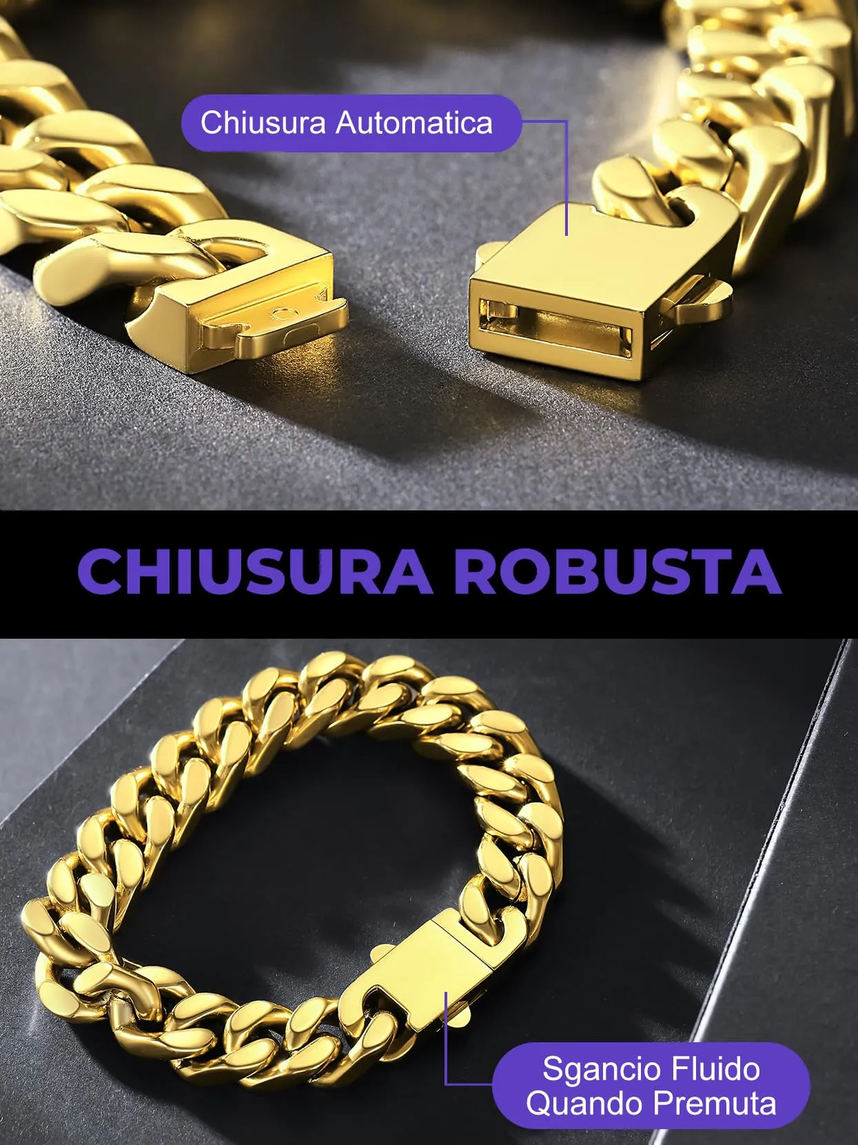 Richsteel Bracciale Uomo Catena Cubana Larghezza 5/7/9/12 MM Accaio Inossidabile 316L Impermeabile Antiallergico Comoda Fibbia di Collegamento 19/21/23 CM Regalo Rgazzo Padre Compleanno - immagine 7
