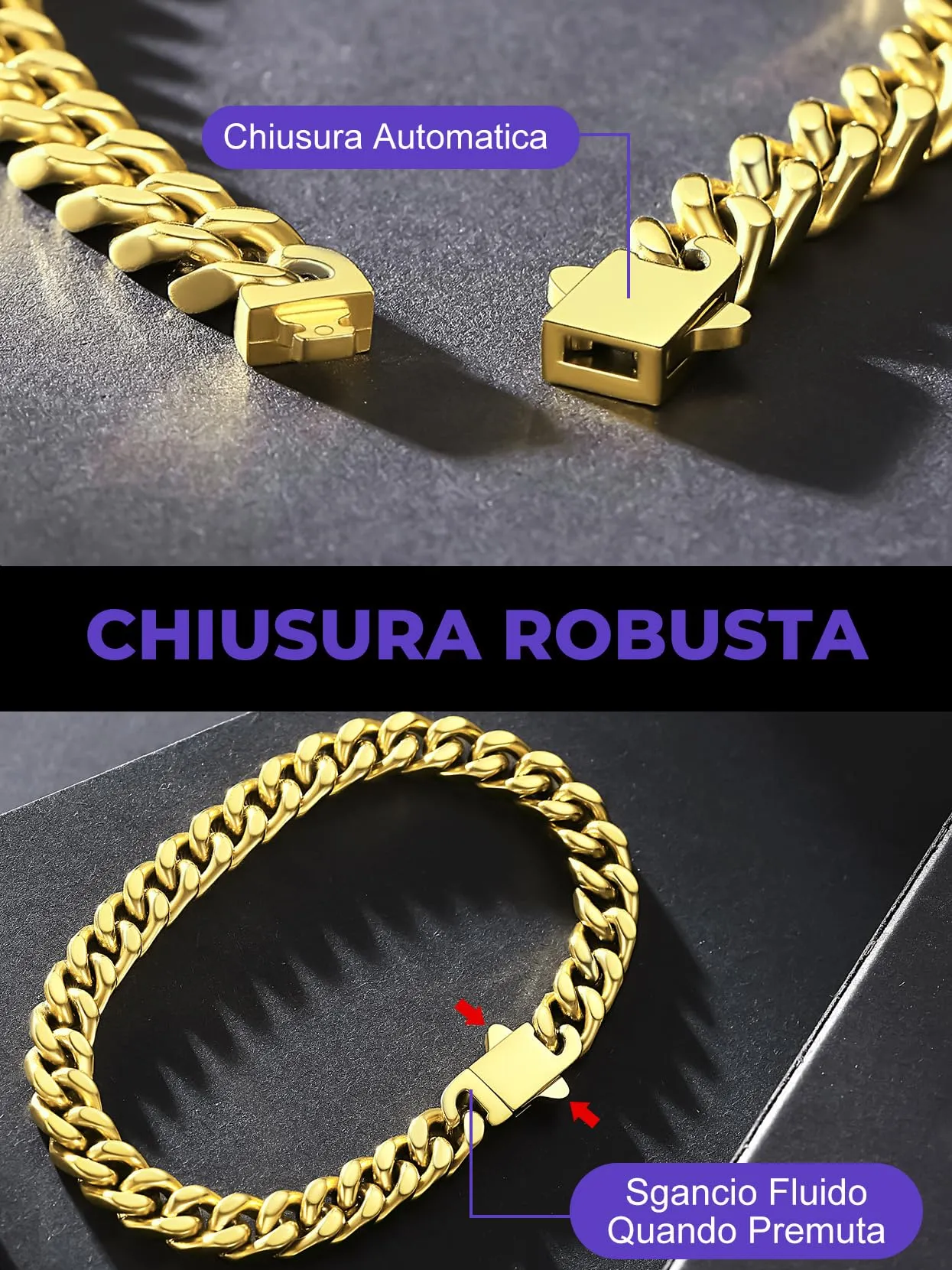 Richsteel Bracciale Uomo Catena Cubana Larghezza 5/7/9/12 MM Accaio Inossidabile 316L Impermeabile Antiallergico Comoda Fibbia di Collegamento 19/21/23 CM Regalo Rgazzo Padre Compleanno - immagine 6