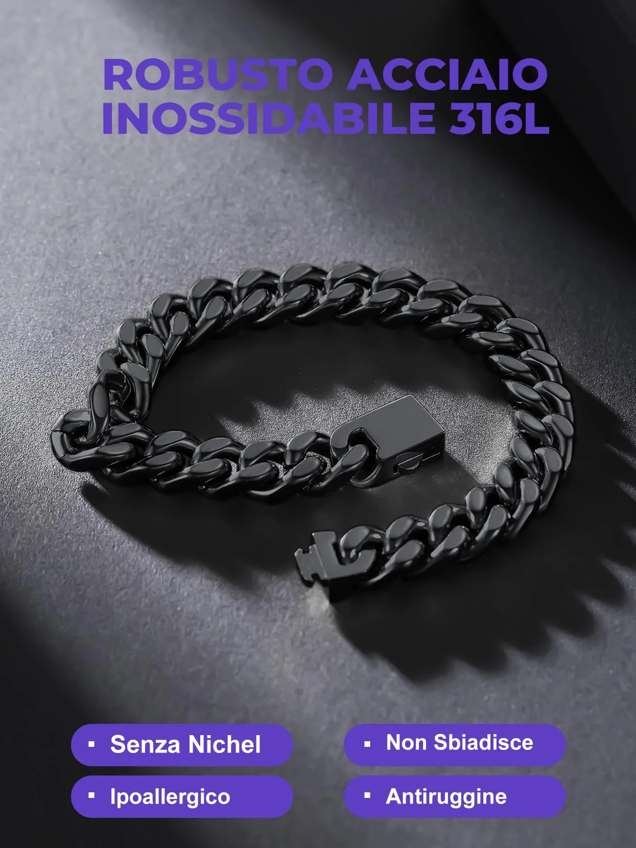 Richsteel Braccialetto a catena a maglie cubane di qualità Miami per uomini e donne, in acciaio inox, larghezza 5/7/9/12 mm, confezione regalo - immagine 4