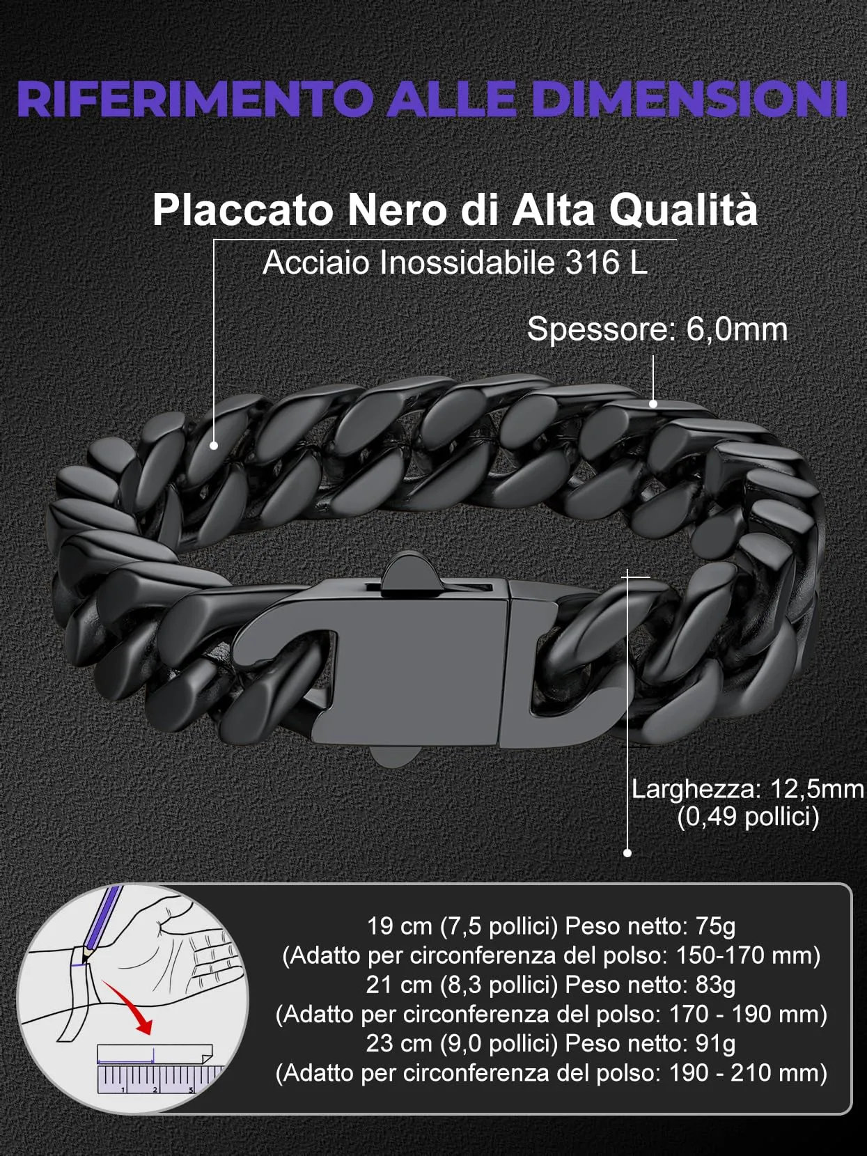 Richsteel Bracciale Uomo Catena Cubana Larghezza 5/7/9/12 MM Accaio Inossidabile 316L Impermeabile Antiallergico Comoda Fibbia di Collegamento 19/21/23 CM Regalo Rgazzo Padre Compleanno - immagine 5