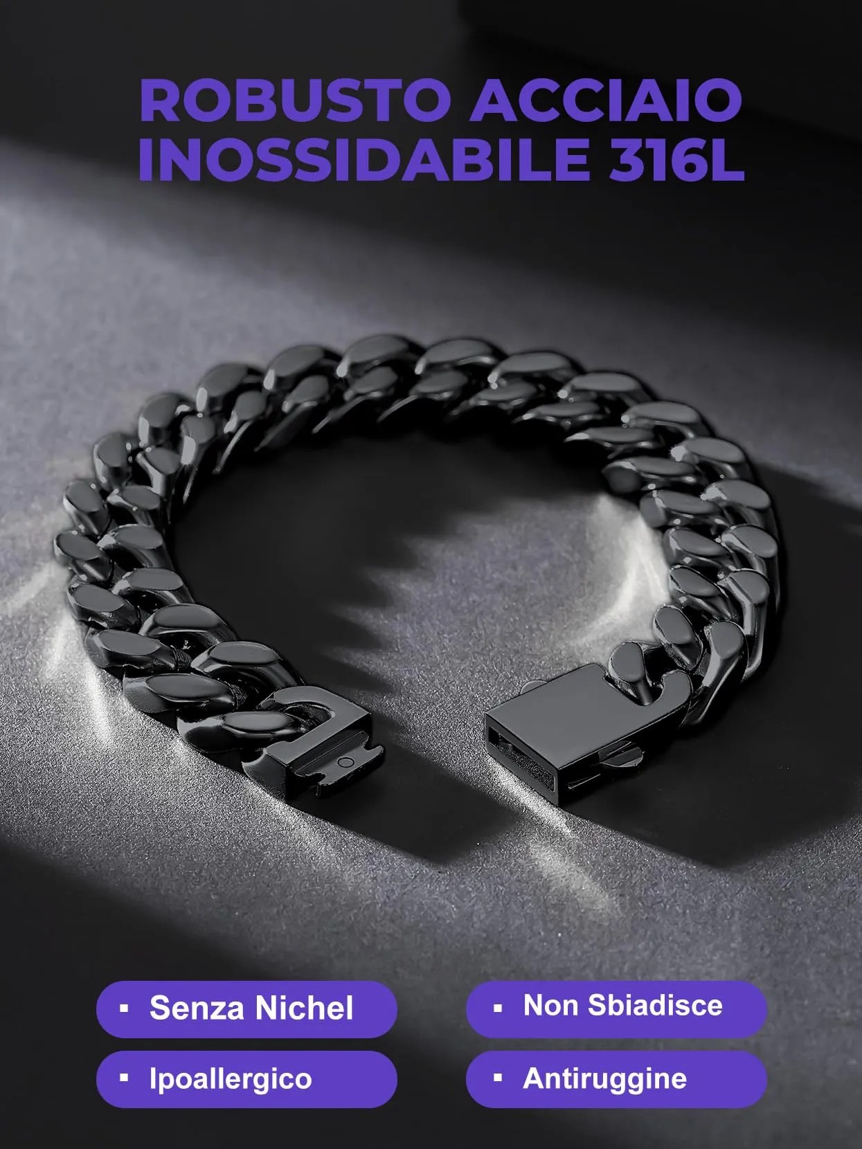 Richsteel Bracciale Uomo Catena Cubana Larghezza 5/7/9/12 MM Accaio Inossidabile 316L Impermeabile Antiallergico Comoda Fibbia di Collegamento 19/21/23 CM Regalo Rgazzo Padre Compleanno - immagine 6