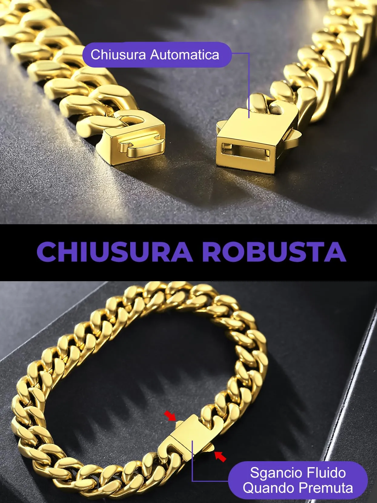 Richsteel Bracciale Uomo Catena Cubana Larghezza 5/7/9/12 MM Accaio Inossidabile 316L Impermeabile Antiallergico Comoda Fibbia di Collegamento 19/21/23 CM Regalo Rgazzo Padre Compleanno - immagine 6