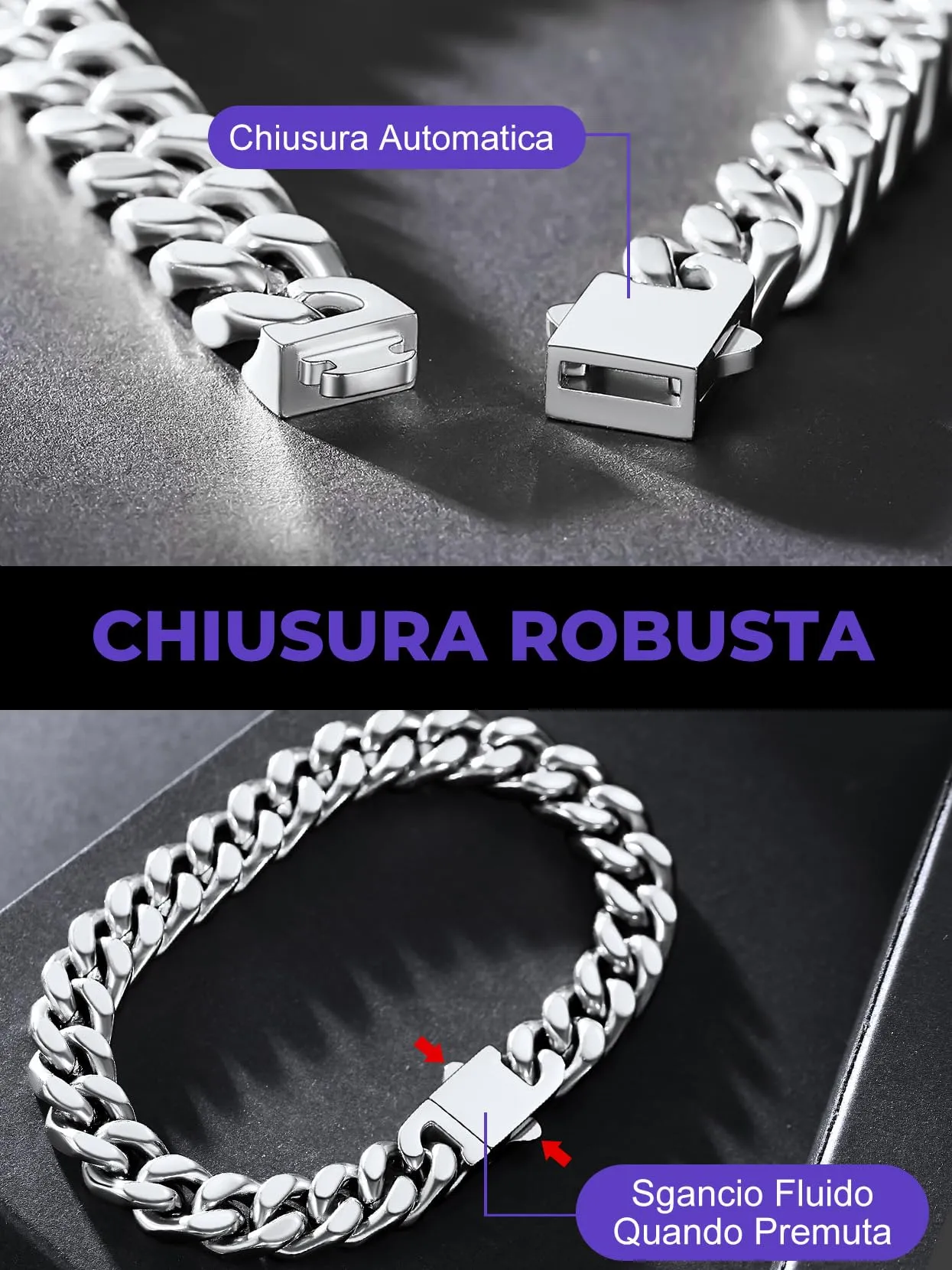 Richsteel Braccialetto a catena a maglie cubane di qualità Miami per uomini e donne, in acciaio inox, larghezza 5/7/9/12 mm, confezione regalo - immagine 8