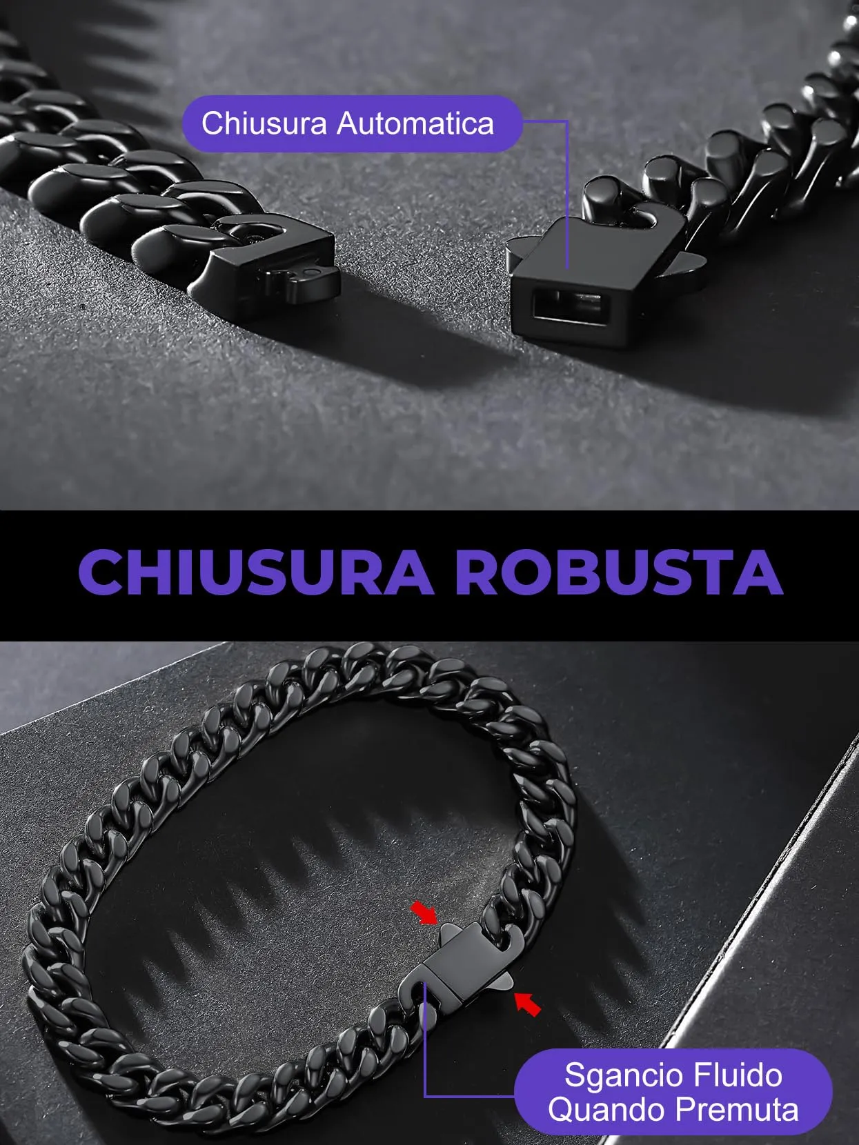 Richsteel Braccialetto a catena a maglie cubane di qualità Miami per uomini e donne, in acciaio inox, larghezza 5/7/9/12 mm, confezione regalo - immagine 3