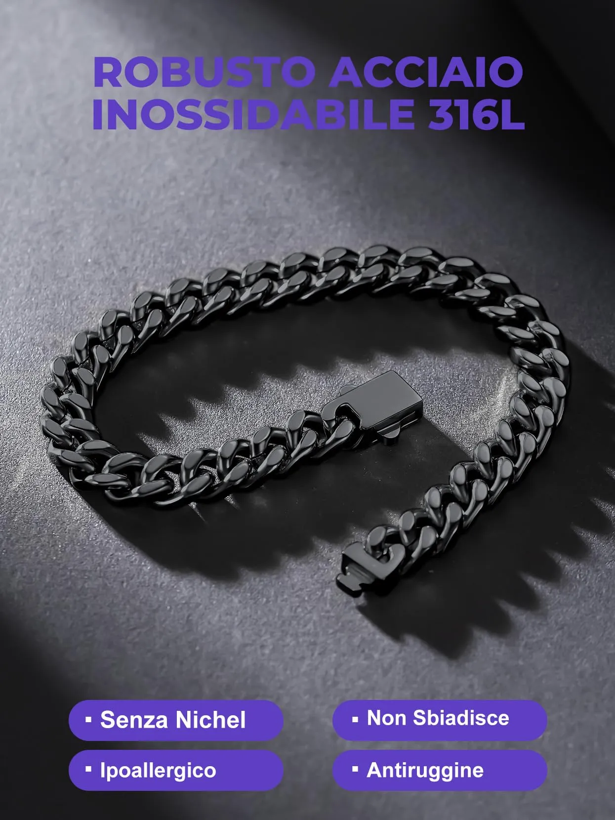 Richsteel Braccialetto a catena a maglie cubane di qualità Miami per uomini e donne, in acciaio inox, larghezza 5/7/9/12 mm, confezione regalo - immagine 5