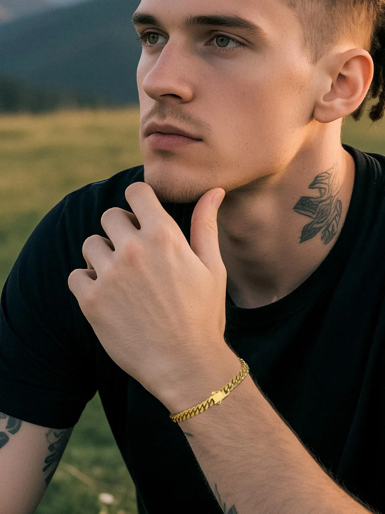 Richsteel Bracciale Uomo Oro Catena Cubana, Larghezza 5mm Lunghezza 23cm, Accaio Inox 316L Impermeabile, Regalo Rgazzo Padre - immagine 5