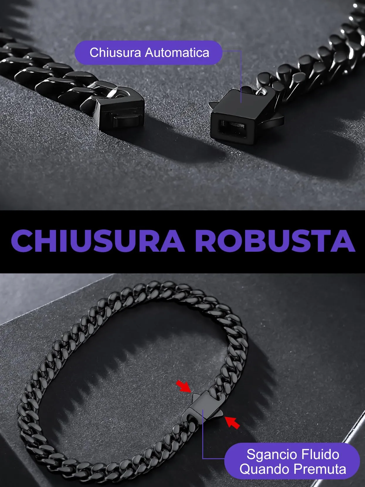 Richsteel Braccialetto a catena a maglie cubane di qualità Miami per uomini e donne, in acciaio inox, larghezza 5/7/9/12 mm, confezione regalo - immagine 3
