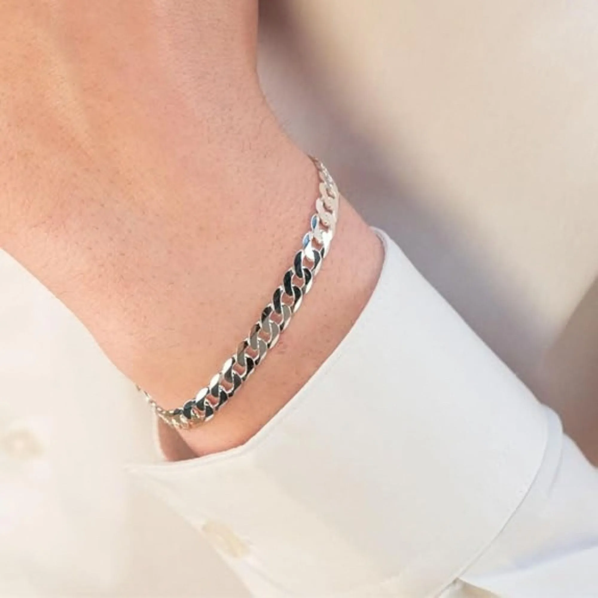 QUADRI - Elegante Bracciale in Argento 925 con Catena 7 mm Modello Cubano Diamanto idea regalo per Uomo Donna - lunghezza 20 cm - Made in Italy certificato - immagine 2