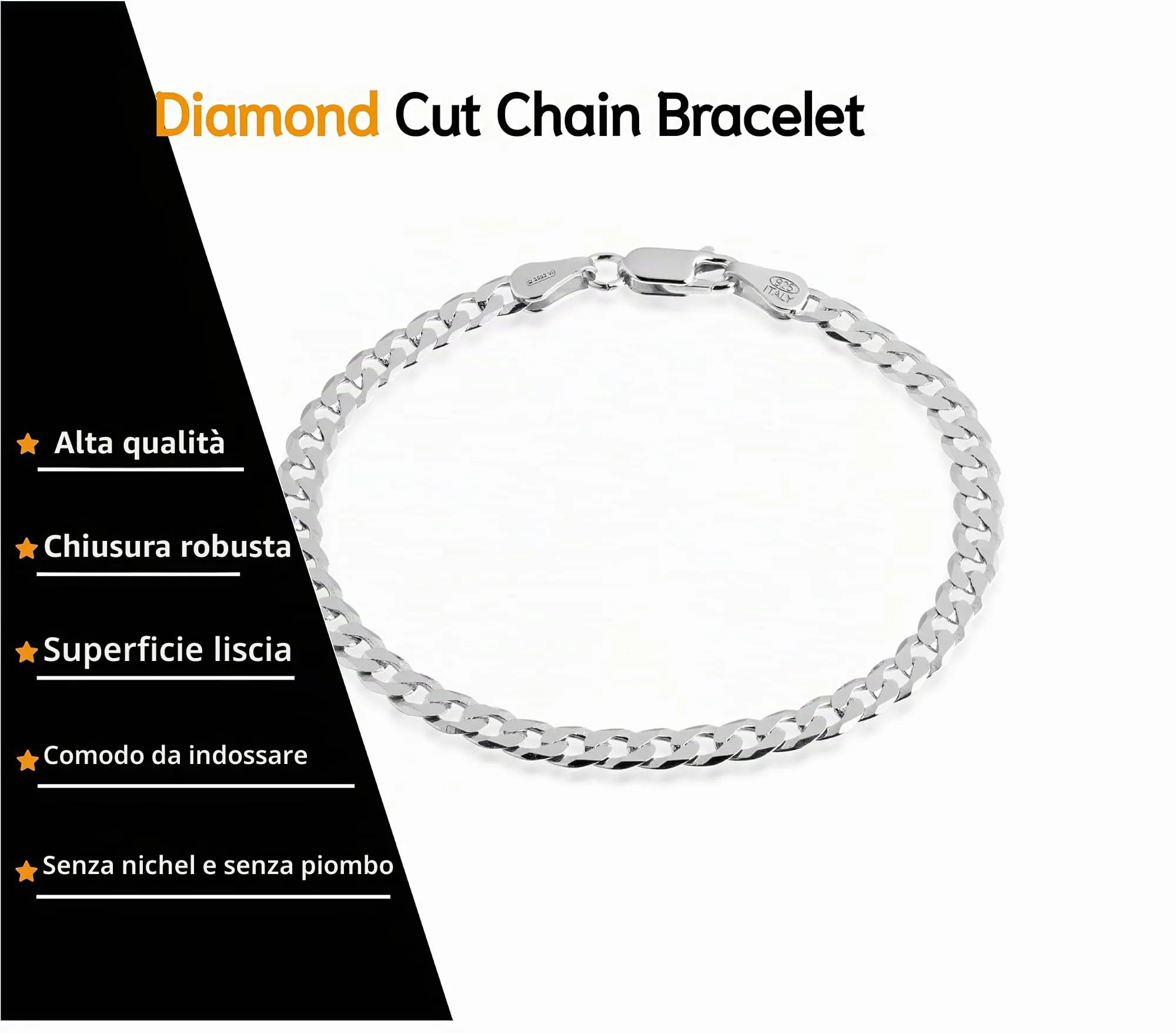 QUADRI - Elegante Bracciale in Argento 925 con Catena 7 mm Modello Cubano Diamanto per Uomo Donna - lunghezza 19 cm - Made in Italy certificato - immagine 7