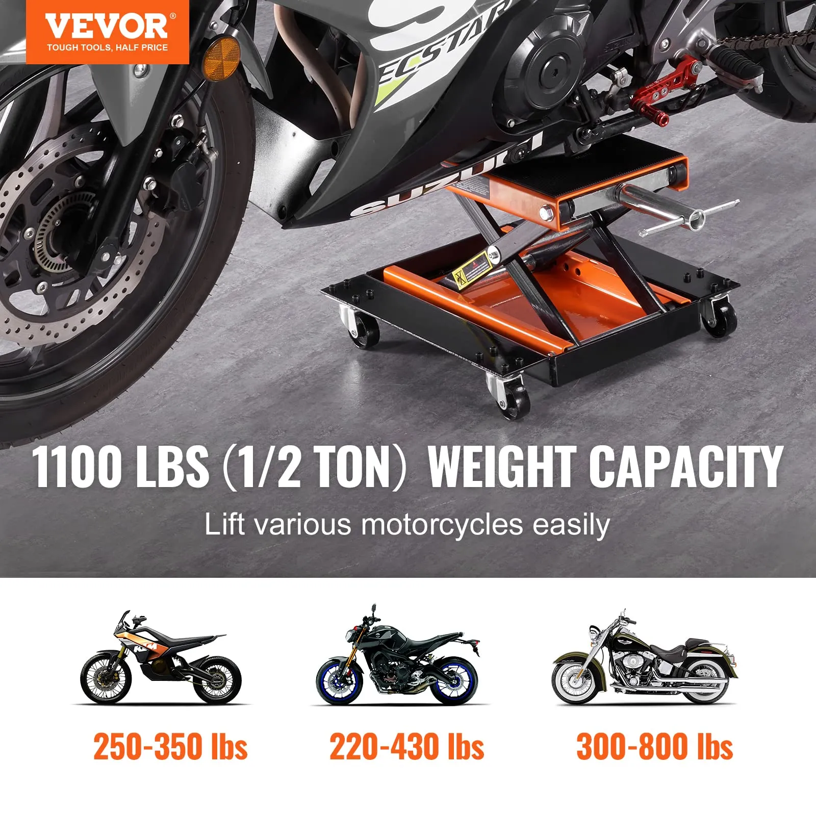 VEVOR Ponte Sollevatore Idraulico a Forbice per Moto da Officina Capacità Max. 500kg Altezza Regolabile 12-39cm, Ponte Sollevatore Alzamoto da Officina Operazione Idraulica Piattaforma 37,1 x 22,8 cm - immagine 2