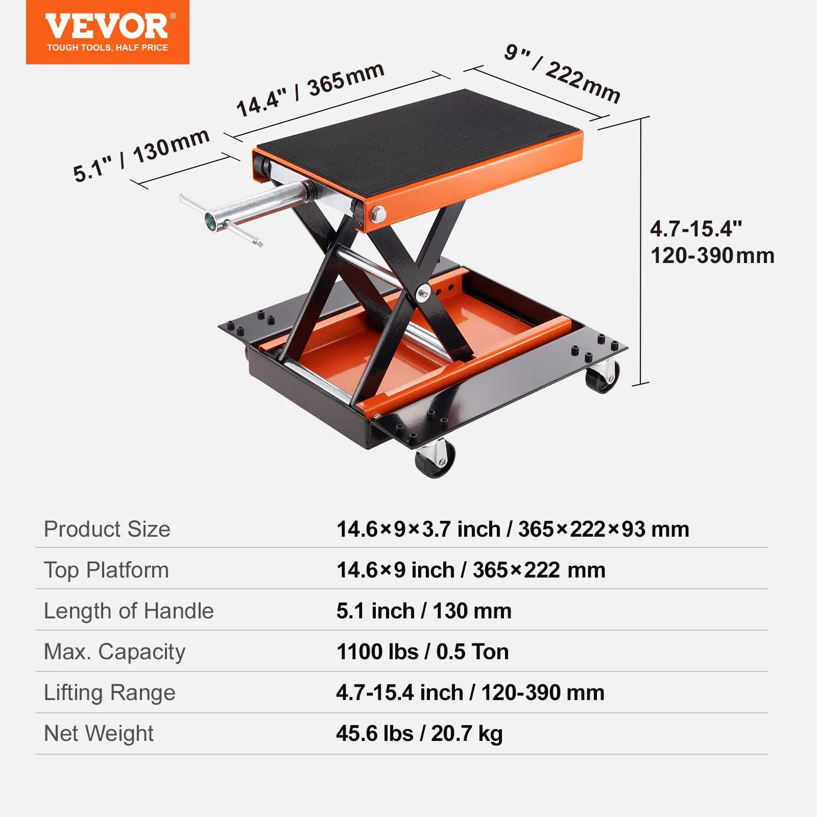 VEVOR Ponte Sollevatore Idraulico a Forbice per Moto da Officina Capacità Max. 500kg Altezza Regolabile 12-39cm, Ponte Sollevatore Alzamoto da Officina Operazione Idraulica Piattaforma 37,1 x 22,8 cm - immagine 7