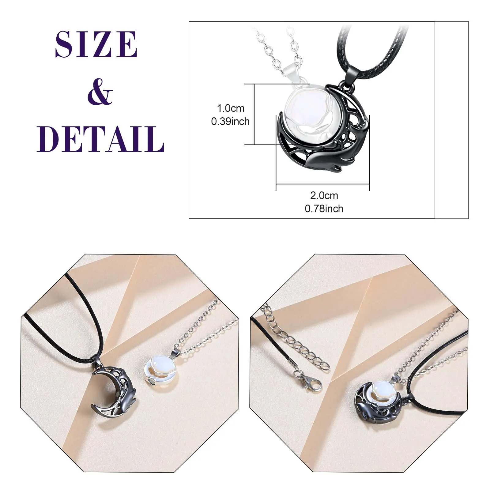 Feilok Stella Luna Coppie Magnetica Collana Pendente per Uomini Donne Catena in Acciaio Inox - immagine 2