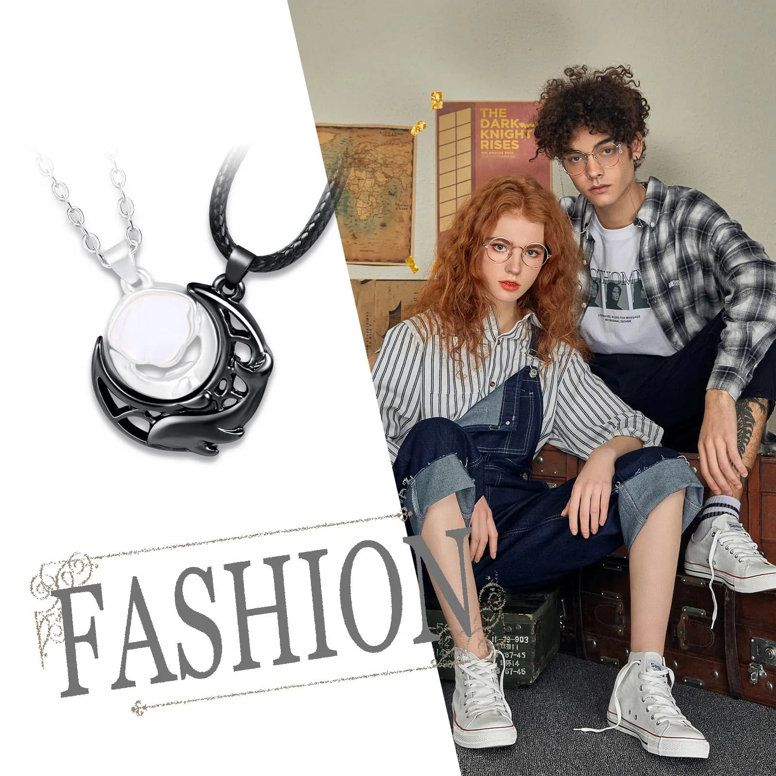 Feilok Stella Luna Coppie Magnetica Collana Pendente per Uomini Donne Catena in Acciaio Inox - immagine 5