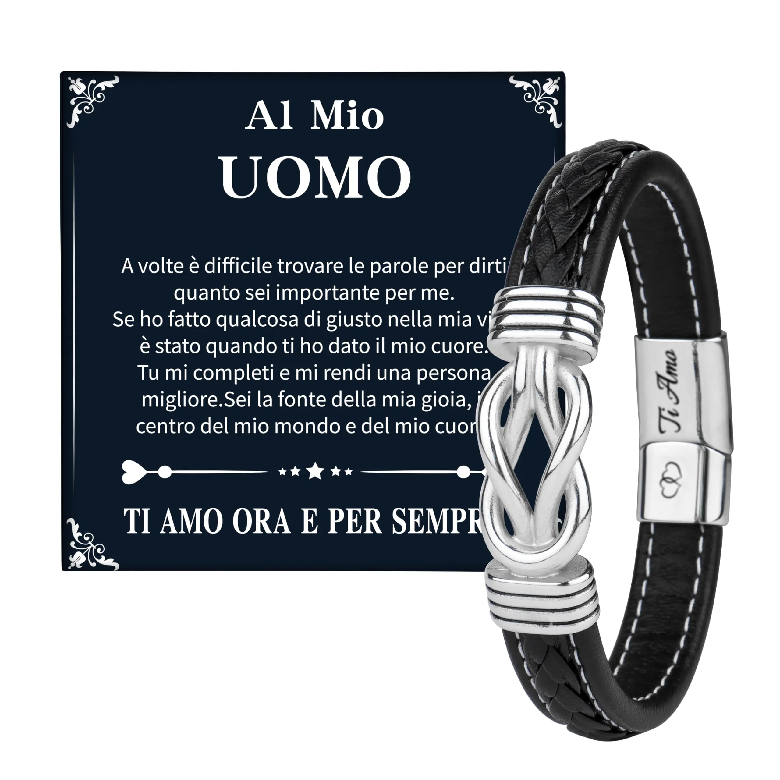 Merclix San Valentino per Lui Bracciale Uomo Regalo Uomo Compleanno Regalo Per Lui Fidanzato Marito Anniversario Matrimonio Natale - immagine 1