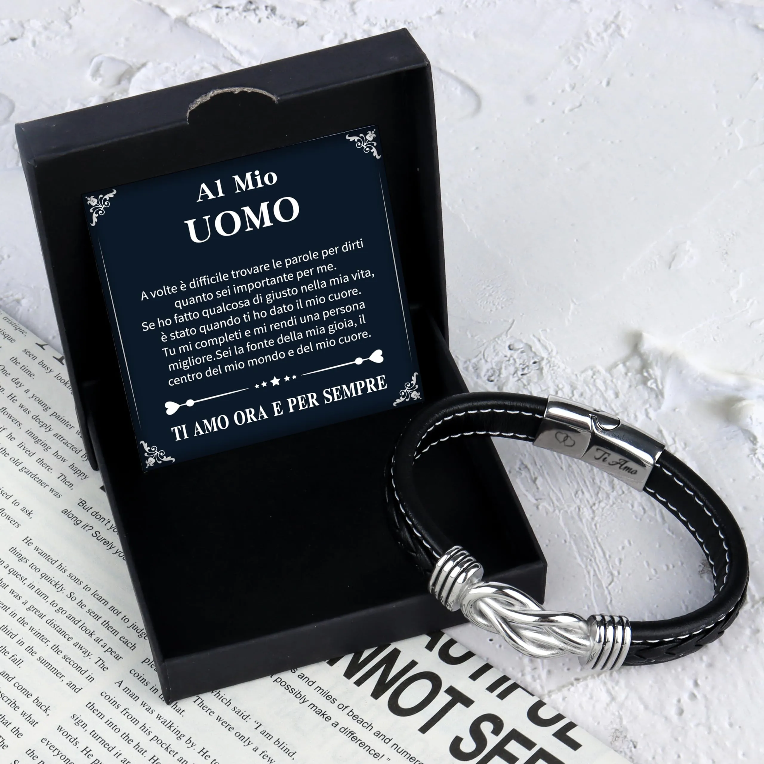 Merclix San Valentino per Lui Bracciale Uomo Regalo Uomo Compleanno Regalo Per Lui Fidanzato Marito Anniversario Matrimonio Natale - immagine 3