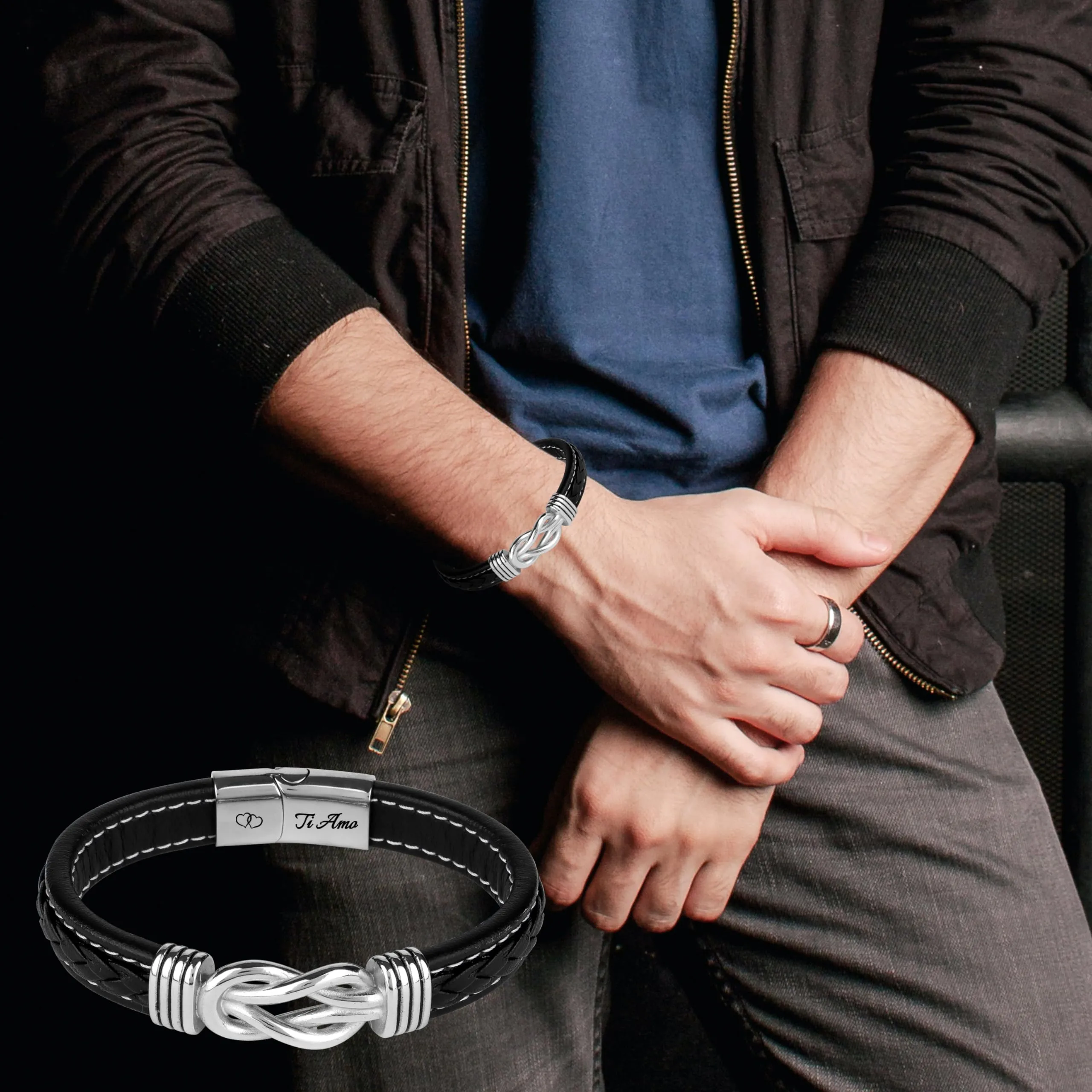 Merclix San Valentino per Lui Bracciale Uomo Regalo Uomo Compleanno Regalo Per Lui Fidanzato Marito Anniversario Matrimonio Natale - immagine 4