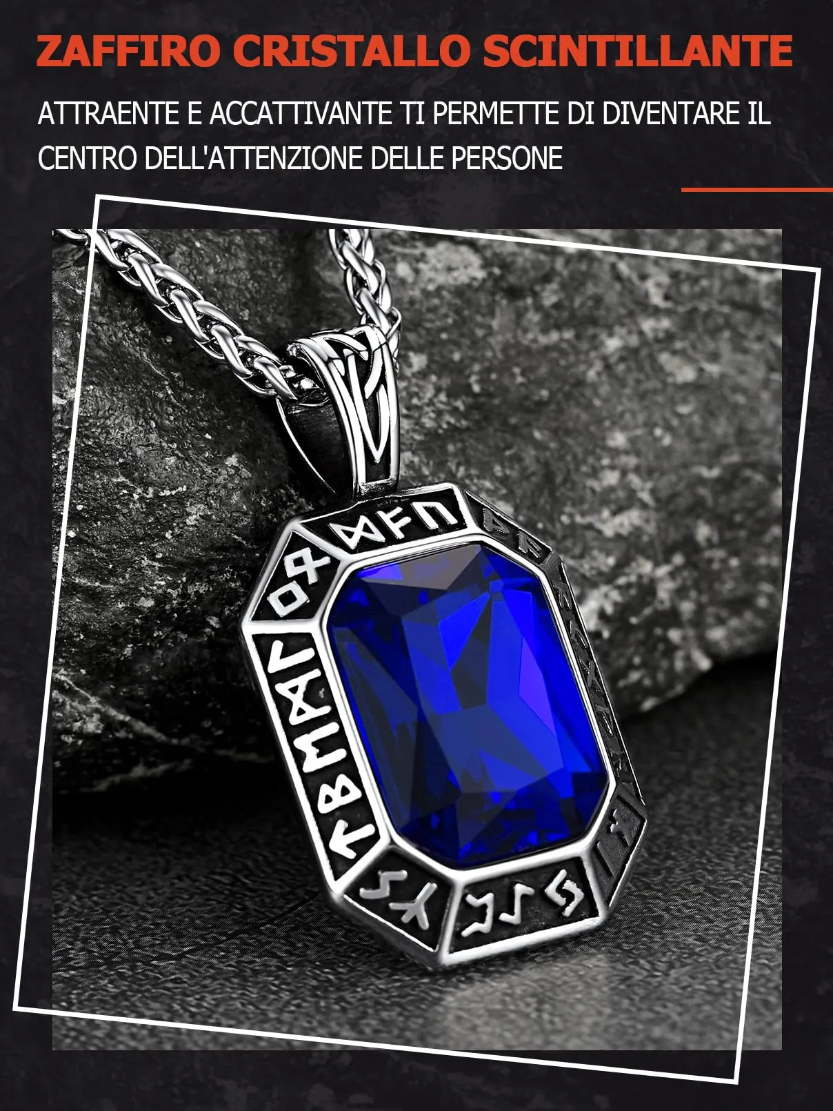 FaithHeart Collana Uomo Vichingo Pendentivo in Ottagono Cristallo Rosso Smeraldo Ossidiana con Rune Vichinghe Accessorio Moda Unico Perfetto per Regalo Stile Personale - immagine 4