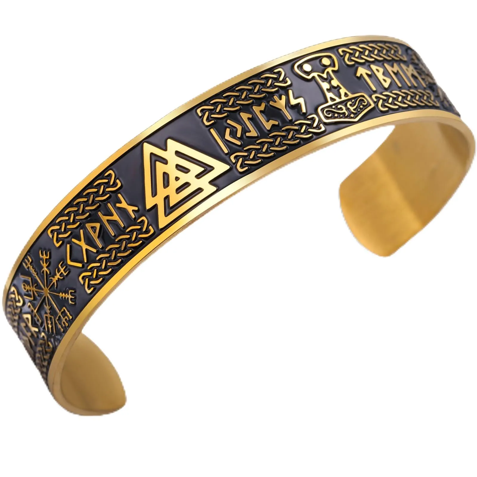 VASSAGO Bracciale Vichingo per Uomini dFonne Rune Norrene Mjolnir Vegvisir Bussola Triskele Valknut elmo di Soggezione Nodo Celtico Triquetra Amuleto Bracciale Bbangle Gioielli (Bracciale Viking-G) - immagine 1