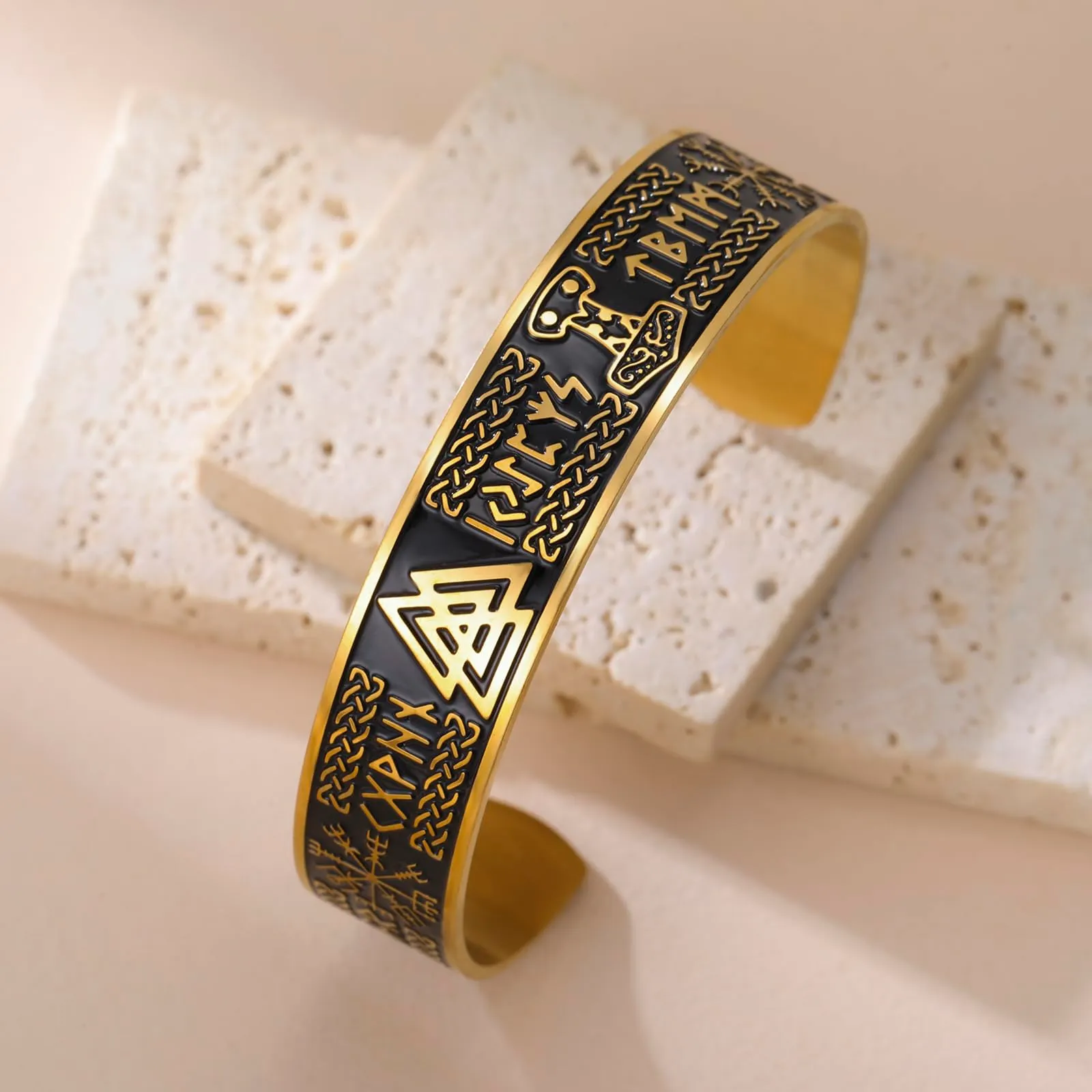 VASSAGO Bracciale Vichingo per Uomini dFonne Rune Norrene Mjolnir Vegvisir Bussola Triskele Valknut elmo di Soggezione Nodo Celtico Triquetra Amuleto Bracciale Bbangle Gioielli (Bracciale Viking-G) - immagine 5