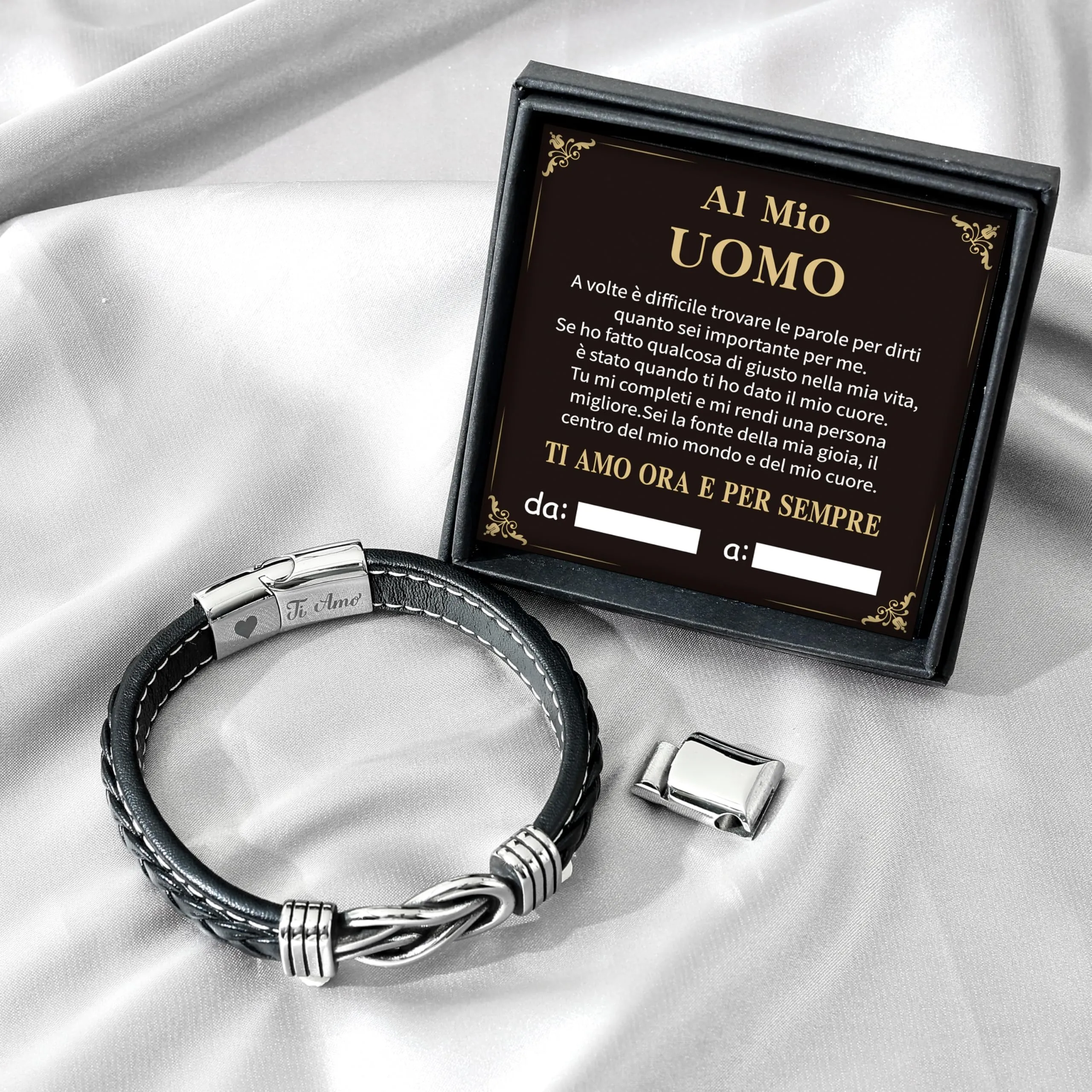 Merclix Bracciale Uomo Pelle Regalo Fidanzato Compleanno Natale Ti Amo Regalo Anniversario per Lui Marito San Valentino per Lui Anniversario Matrimonio - immagine 3