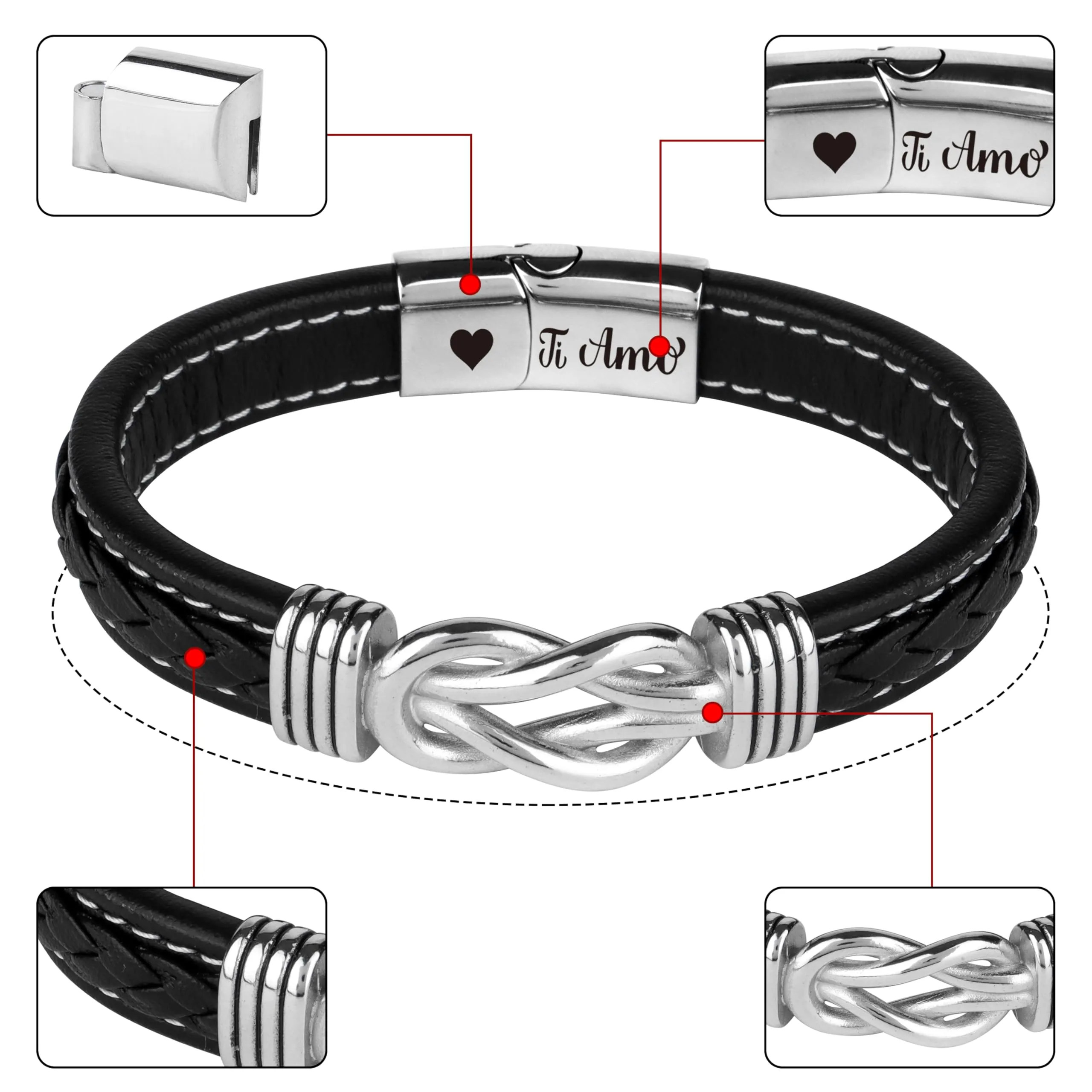 Merclix Bracciale Uomo Pelle Regalo Fidanzato Compleanno Natale Ti Amo Regalo Anniversario per Lui Marito San Valentino per Lui Anniversario Matrimonio - immagine 4