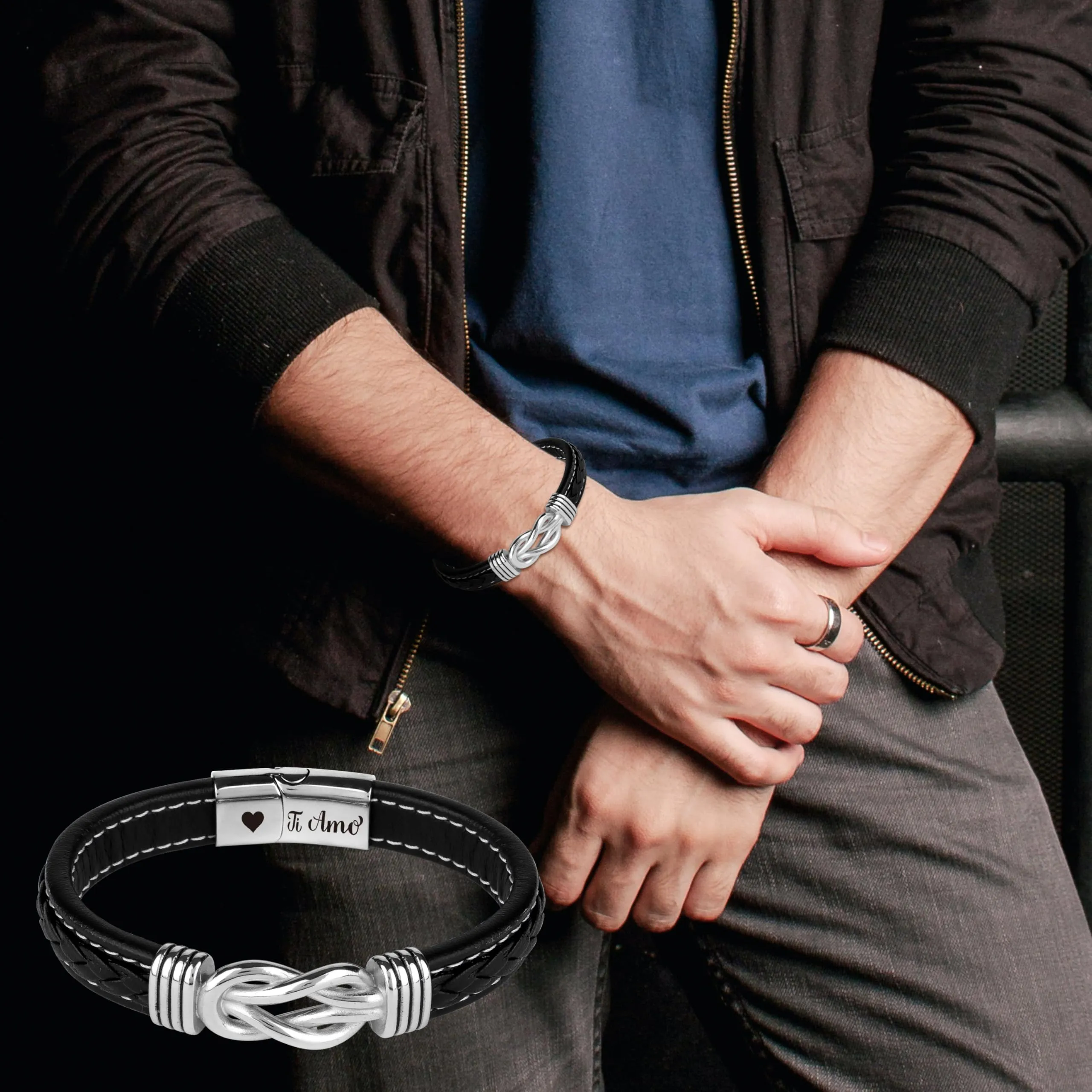 Merclix Bracciale Uomo Pelle Regalo Fidanzato Compleanno Natale Ti Amo Regalo Anniversario per Lui Marito San Valentino per Lui Anniversario Matrimonio - immagine 6