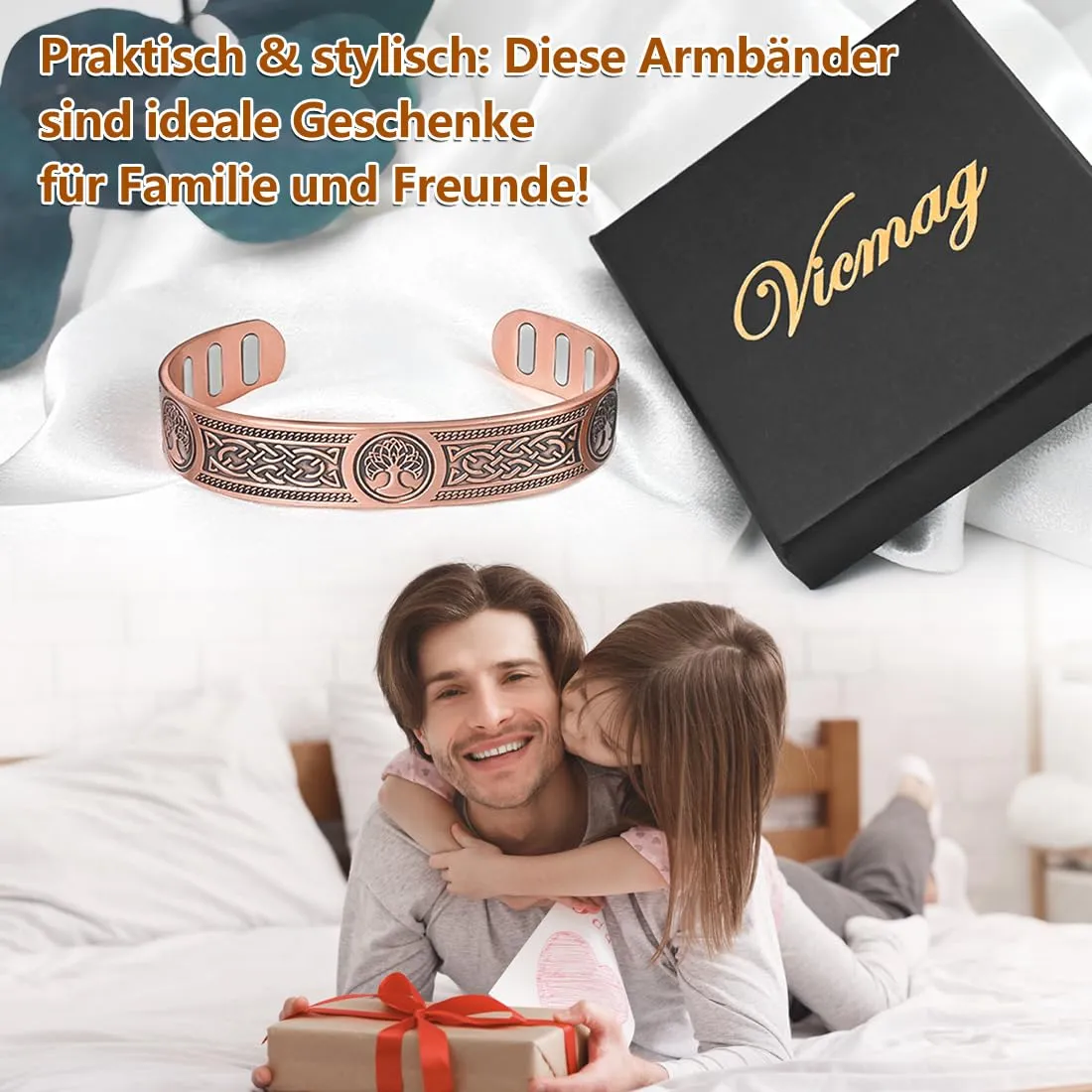 Vicmag Bracciale in rame con magneti da uomo, ultra rigido, magnetico, in rame, da uomo, 99,99% puro rame, misura regolabile, con confezione regalo, 18 cm - immagine 8
