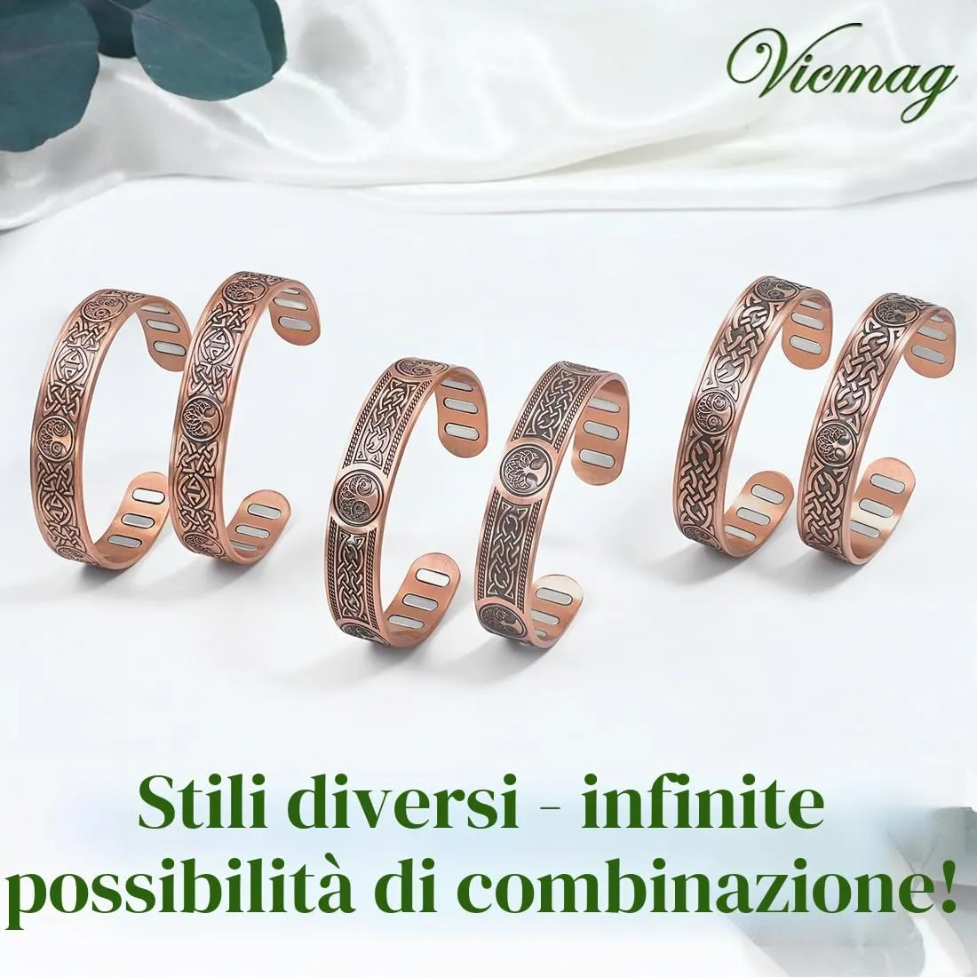 Vicmag Bracciale in rame con magneti da uomo, ultra rigido, magnetico, in rame, da uomo, 99,99% puro rame, misura regolabile, con confezione regalo, 18 cm - immagine 9