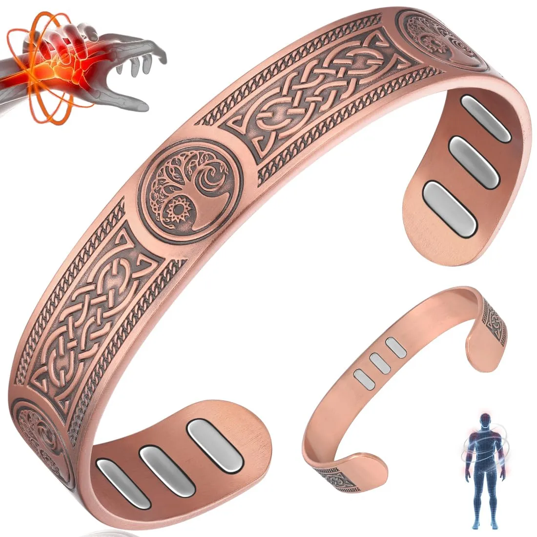 Vicmag Bracciale in rame con magneti da uomo, ultra rigido, magnetico, 99,99% rame, misura regolabile, con confezione regalo - immagine 1