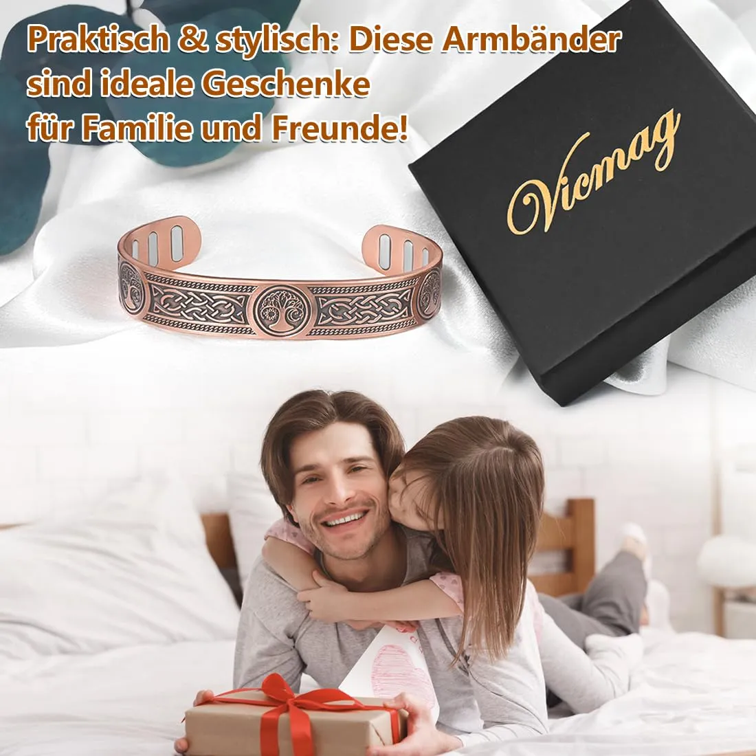 Vicmag Bracciale in rame con magneti da uomo, ultra rigido, magnetico, 99,99% rame, misura regolabile, con confezione regalo - immagine 8