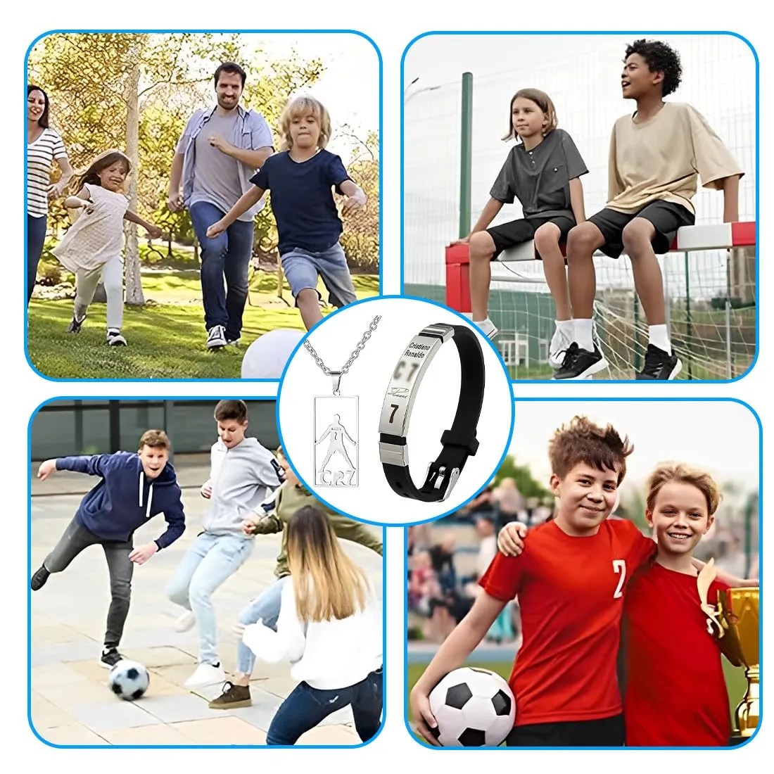 JUGUTA Cr7 Set Di Collane Con Ciondolo A Forma Di Stella Del Calcio, Regolabile, In Acciaio Inox, In Silicone, Per Uomo, Regalo Per I Tifosi Di Calcio, Acciaio Inossidabile Adjustable - immagine 4