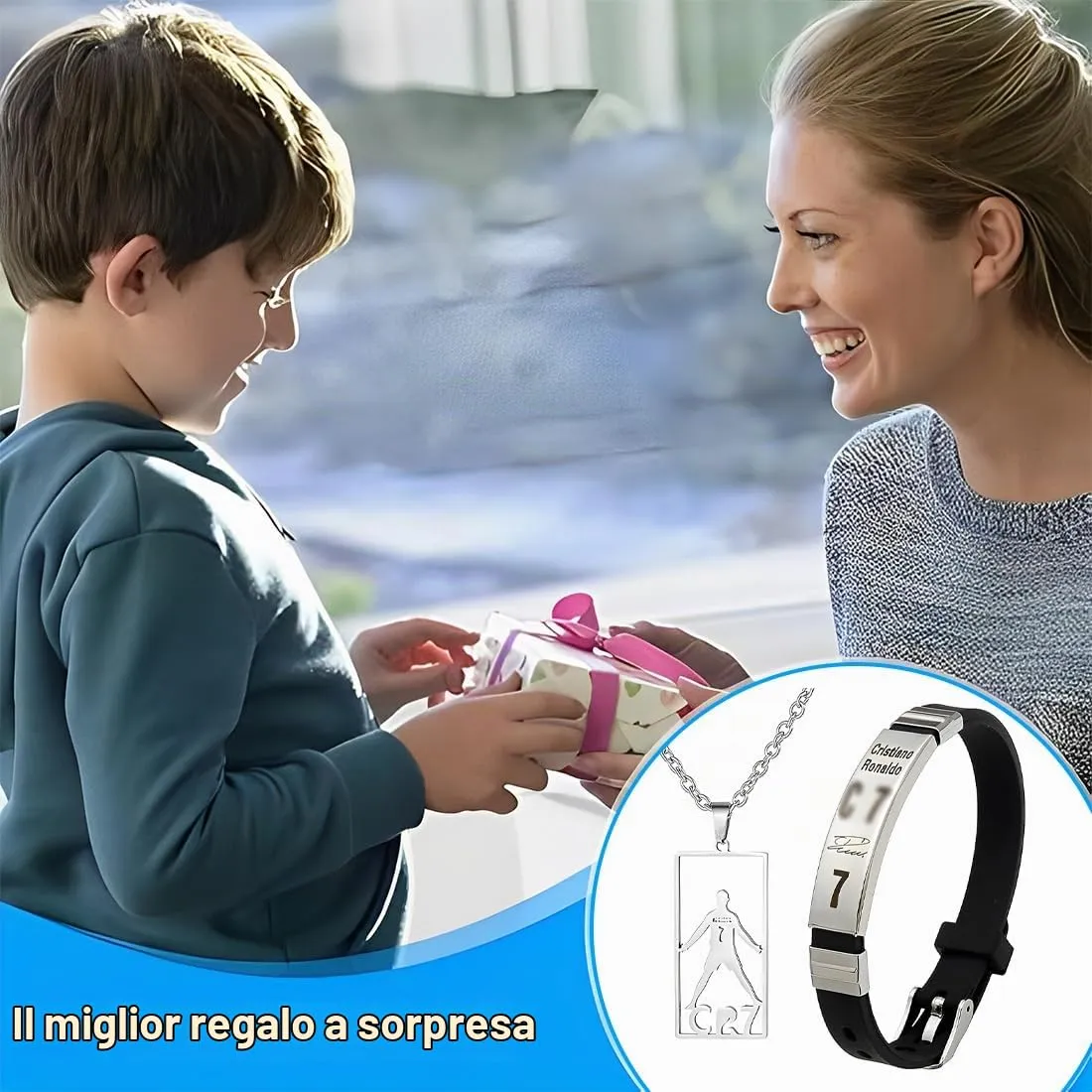 JUGUTA Cr7 Set Di Collane Con Ciondolo A Forma Di Stella Del Calcio, Regolabile, In Acciaio Inox, In Silicone, Per Uomo, Regalo Per I Tifosi Di Calcio, Acciaio Inossidabile Adjustable - immagine 5