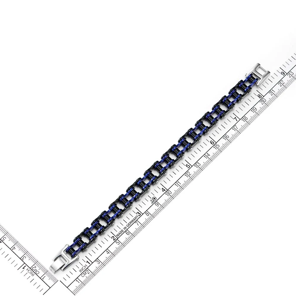 COOLSTEELANDBEYOND Classico - Bracciale da Uomo, Catena di Bicicletta, Acciaio Inossidabile, Argento Nero Blu Scuro, Lucidato a Specchio - immagine 6