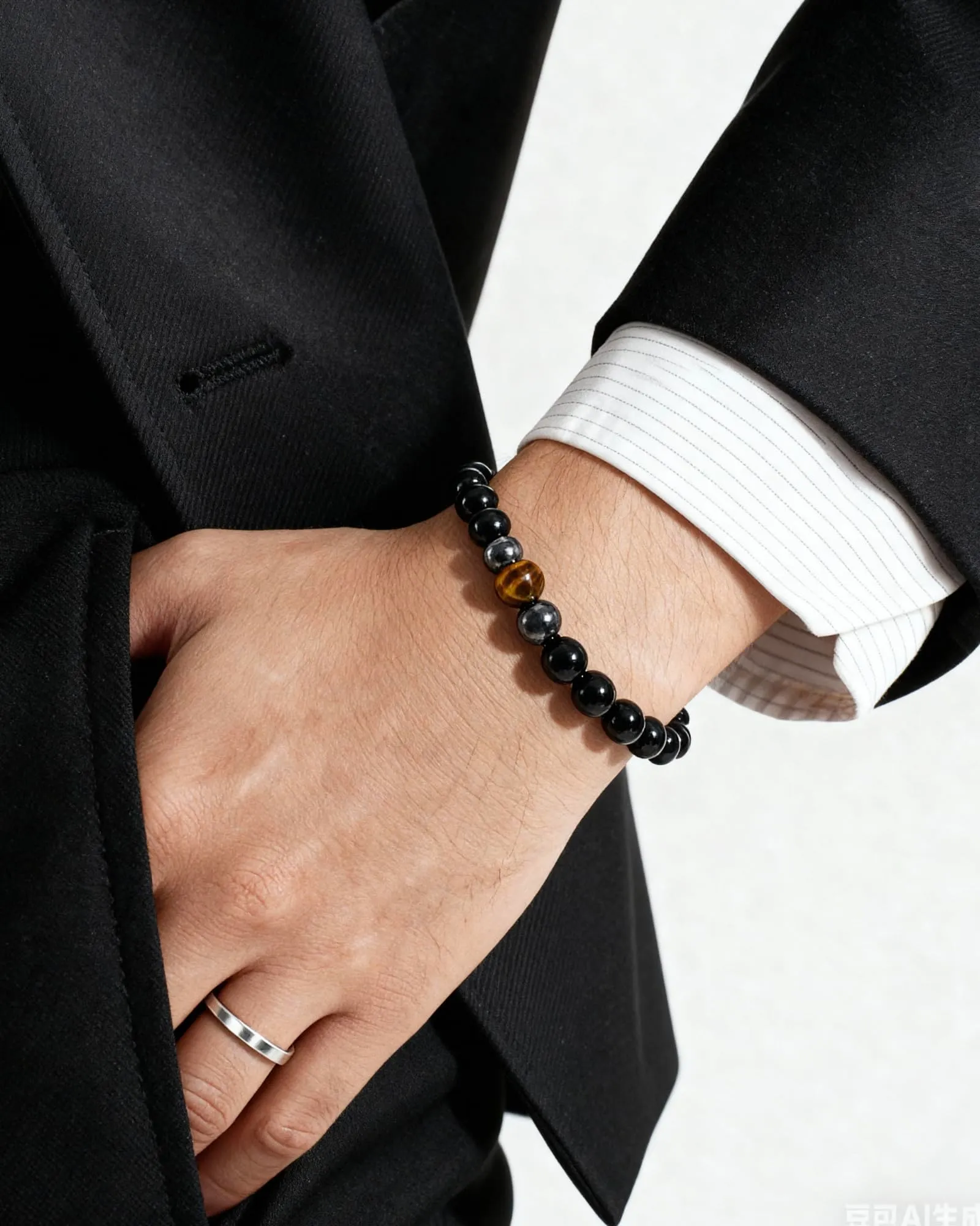 Merclix Regalo Uomo Bracciale Uomo Tormalina Nera Regalo Fidanzato Marito Collega Maschio Ragazzo Compleanno Natale Pensione Laurea - immagine 4