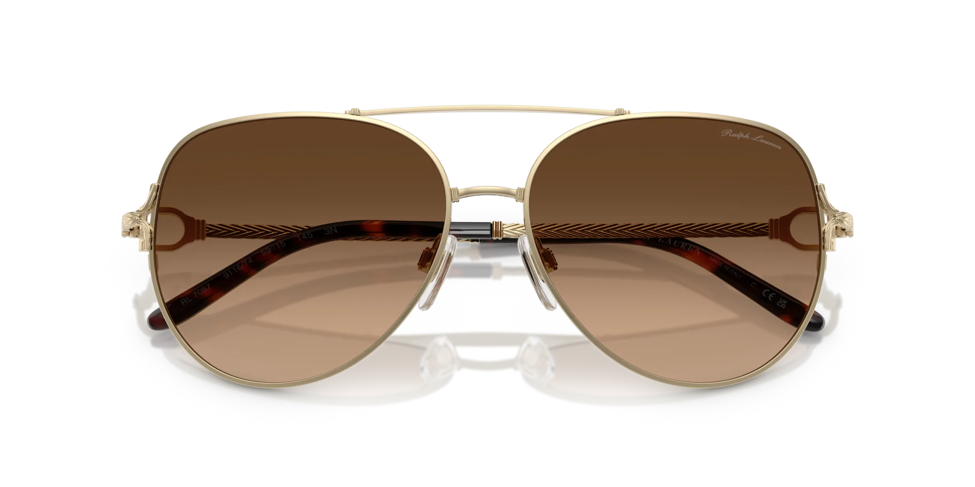 Ralph Lauren RL7087 911674 Occhiali da sole Metallo Oro Marrone Pilot Normale Sfumato - immagine 2