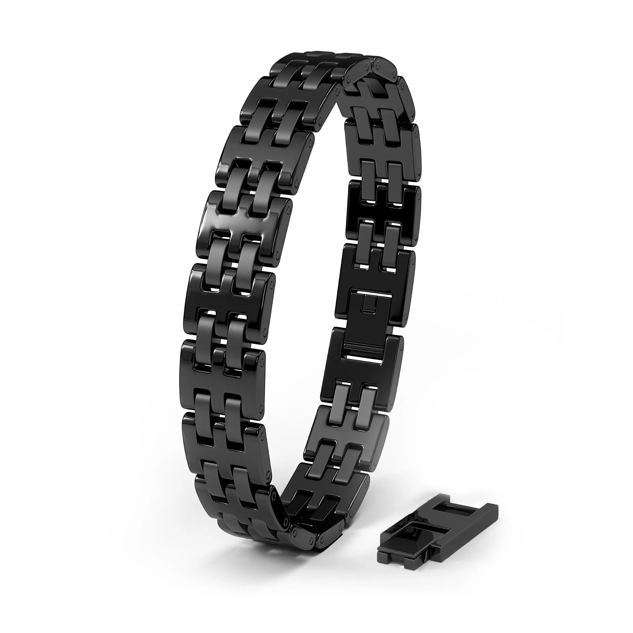 SERASAR Bracciale Uomo Nero Acciaio Inox Bangle Intrecciato Gioielli - immagine 1
