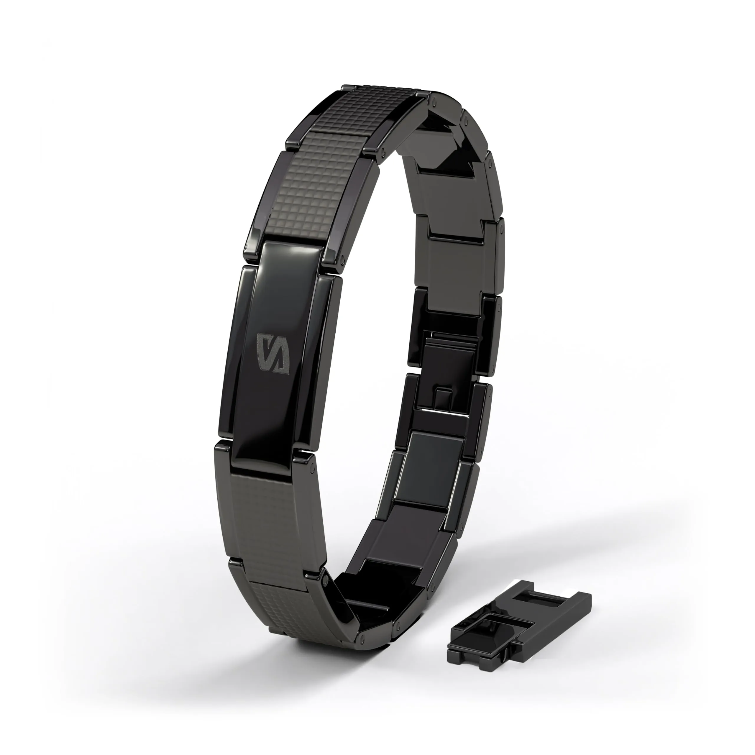 SERASAR Bracciale Uomo Acciaio Inossidabile Braccialetto Nero Gioielli 17cm - immagine 1