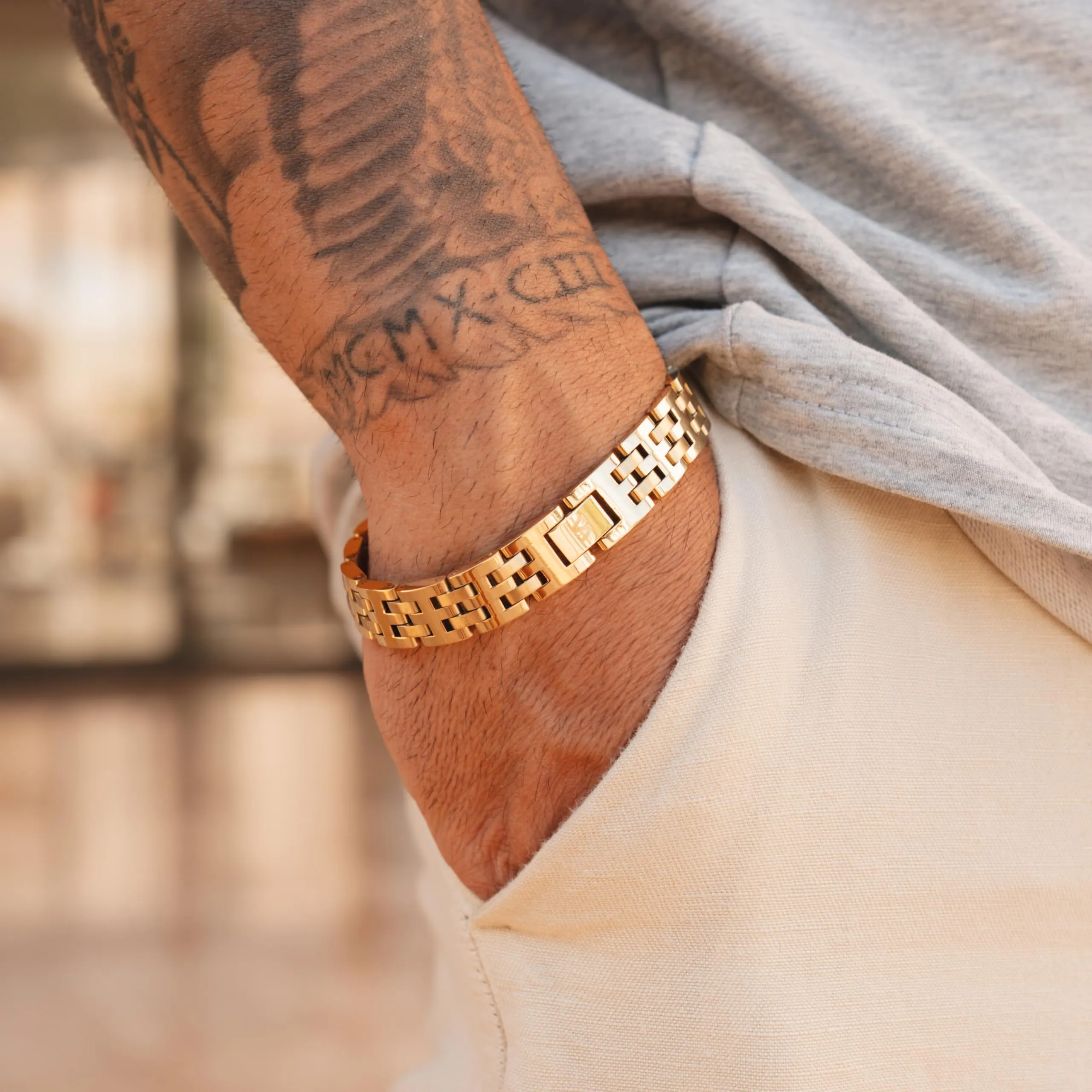 SERASAR Bracciale Uomo Oro Acciaio Inox Bangle Intrecciato Gioielli - immagine 4