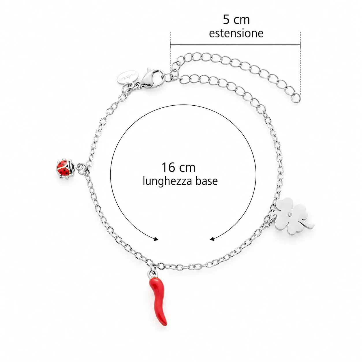 Louis Ciocchetti Bracciale in Acciaio con Corno Portafortuna – Bracciale Regolabile Uomo e Donna con Chiusura a Moschettone, Lunghezza 16 cm + 5 cm - immagine 5
