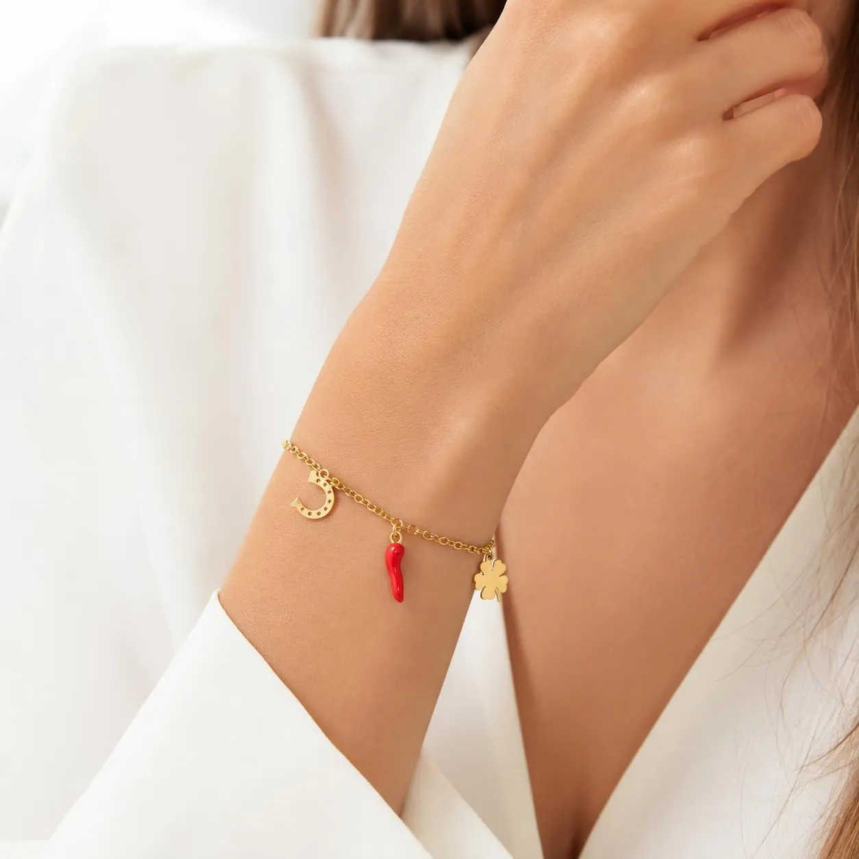 Louis Ciocchetti Bracciale in Acciaio con Corno Portafortuna – Bracciale Regolabile Uomo e Donna con Chiusura a Moschettone, Lunghezza 16 cm + 5 cm - immagine 4