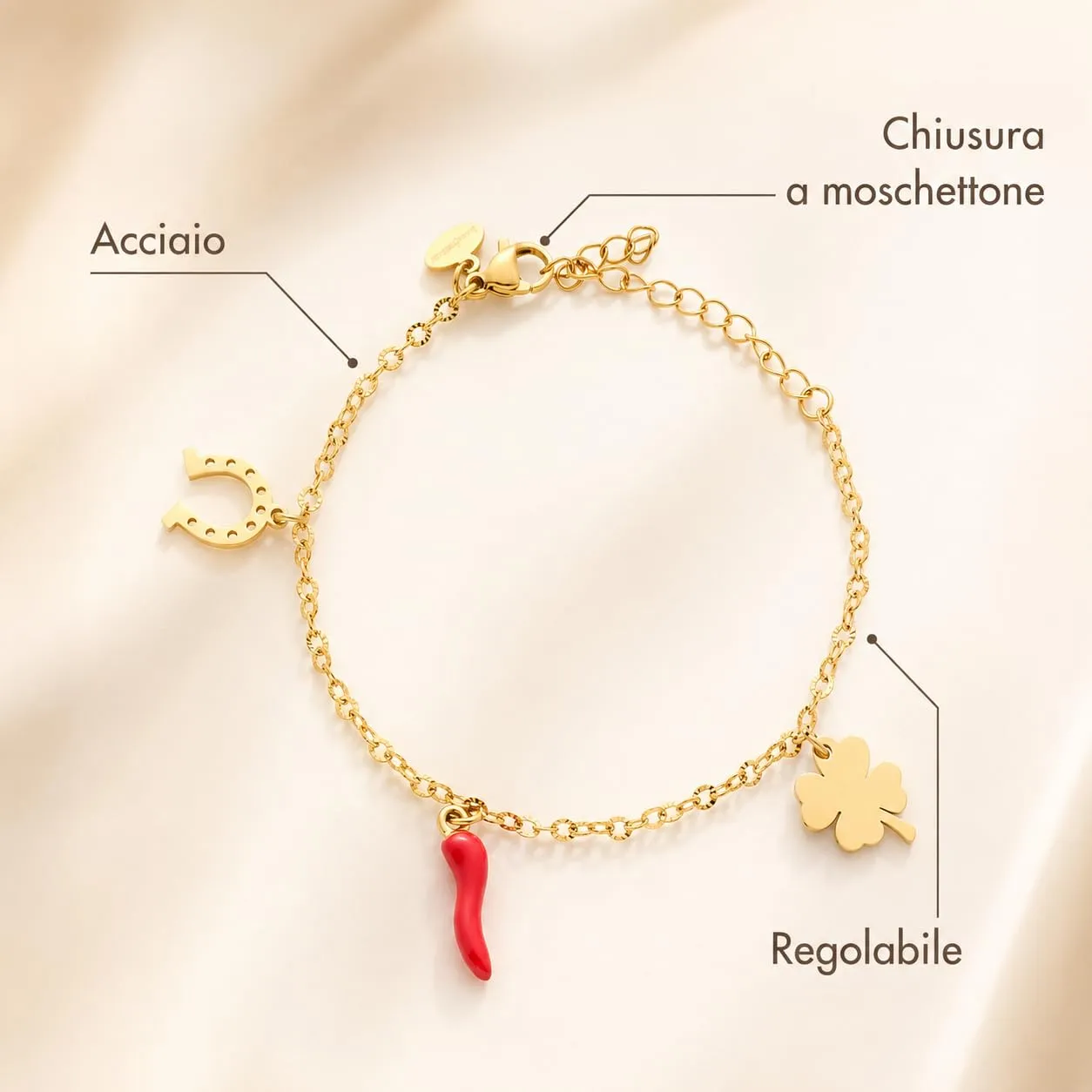Louis Ciocchetti Bracciale in Acciaio con Corno Portafortuna – Bracciale Regolabile Uomo e Donna con Chiusura a Moschettone, Lunghezza 16 cm + 5 cm - immagine 6