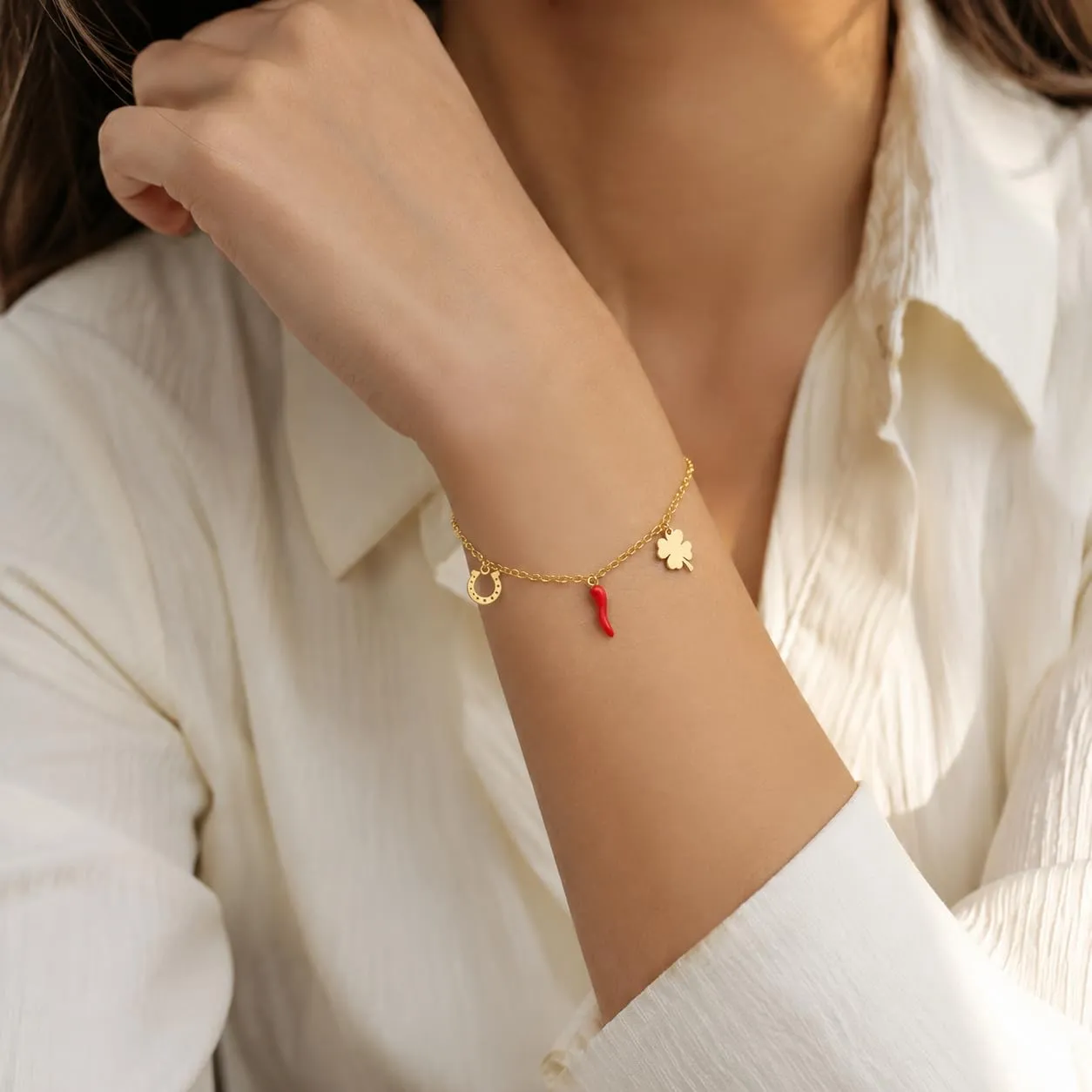 Louis Ciocchetti Bracciale in Acciaio con Corno Portafortuna – Bracciale Regolabile Uomo e Donna con Chiusura a Moschettone, Lunghezza 16 cm + 5 cm - immagine 7