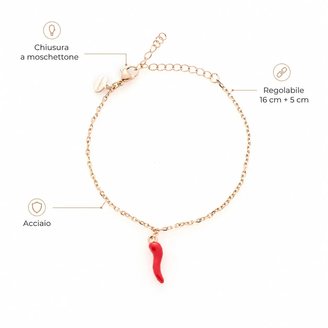 Louis Ciocchetti Bracciale in Acciaio con Corno Portafortuna – Bracciale Regolabile Uomo e Donna con Chiusura a Moschettone, Lunghezza 16 cm + 5 cm - immagine 7