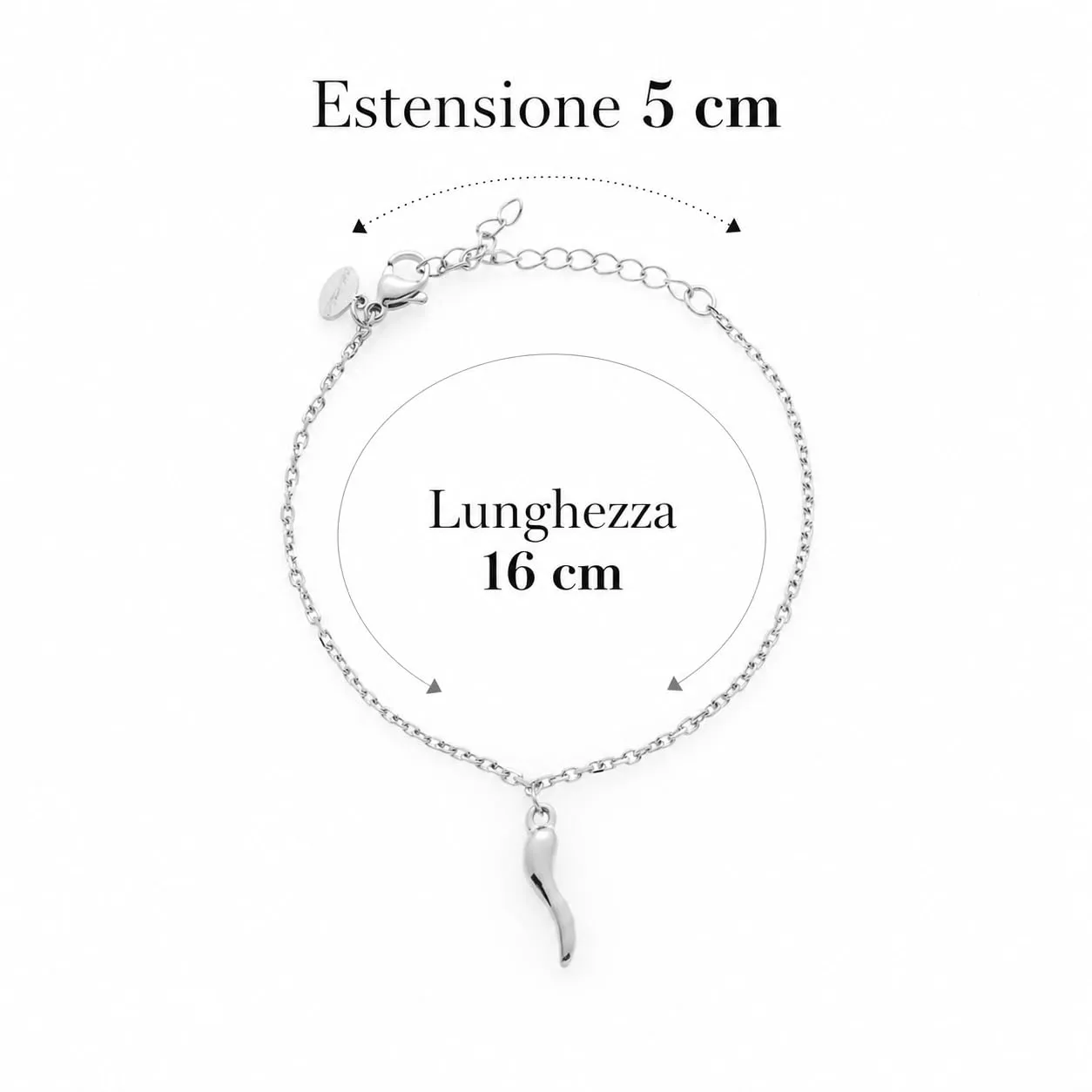 Louis Ciocchetti Bracciale in Acciaio con Corno Portafortuna – Bracciale Regolabile Uomo e Donna con Chiusura a Moschettone, Lunghezza 16 cm + 5 cm - immagine 5