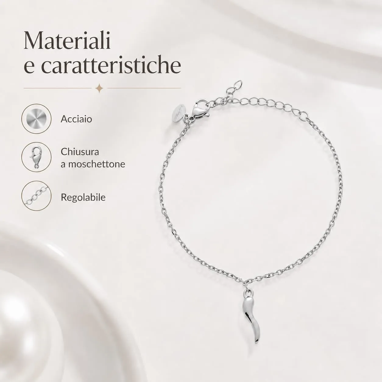 Louis Ciocchetti Bracciale in Acciaio con Corno Portafortuna – Bracciale Regolabile Uomo e Donna con Chiusura a Moschettone, Lunghezza 16 cm + 5 cm - immagine 6
