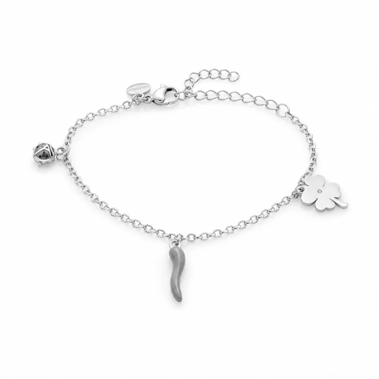 Louis Ciocchetti Bracciale in Acciaio con Corno Portafortuna – Bracciale Regolabile Uomo e Donna con Chiusura a Moschettone, Lunghezza 16 cm + 5 cm - immagine 1