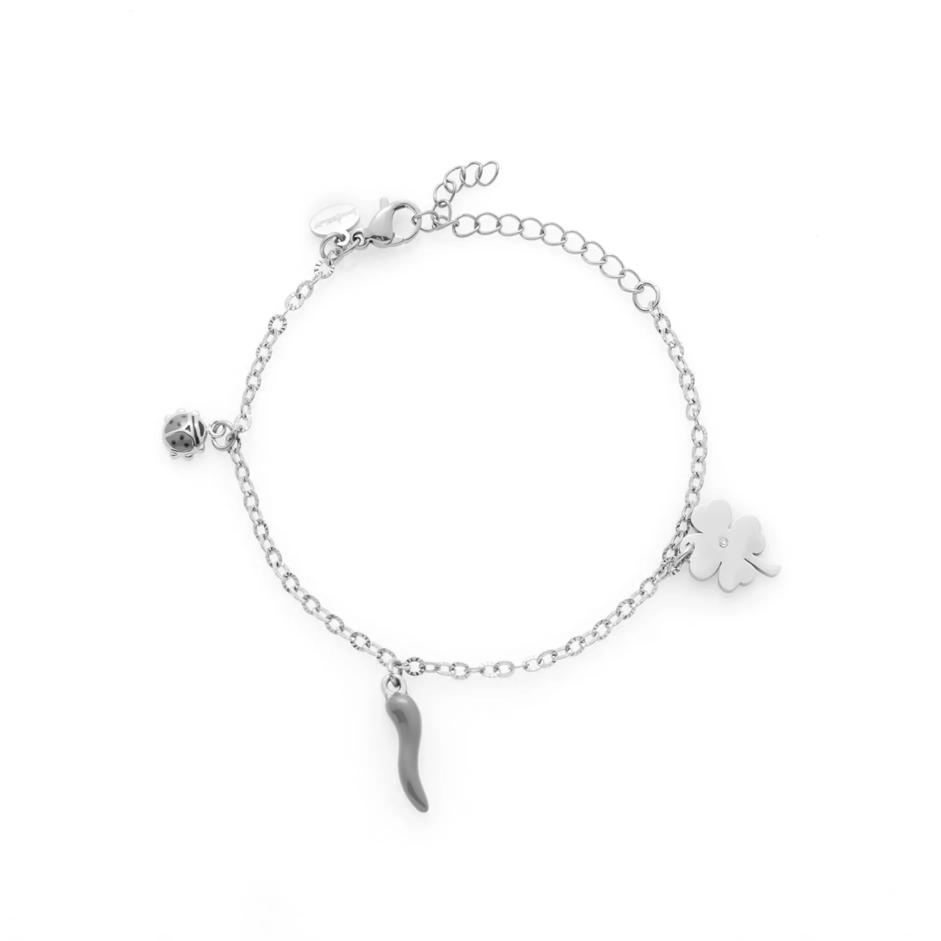 Louis Ciocchetti Bracciale in Acciaio con Corno Portafortuna – Bracciale Regolabile Uomo e Donna con Chiusura a Moschettone, Lunghezza 16 cm + 5 cm - immagine 2