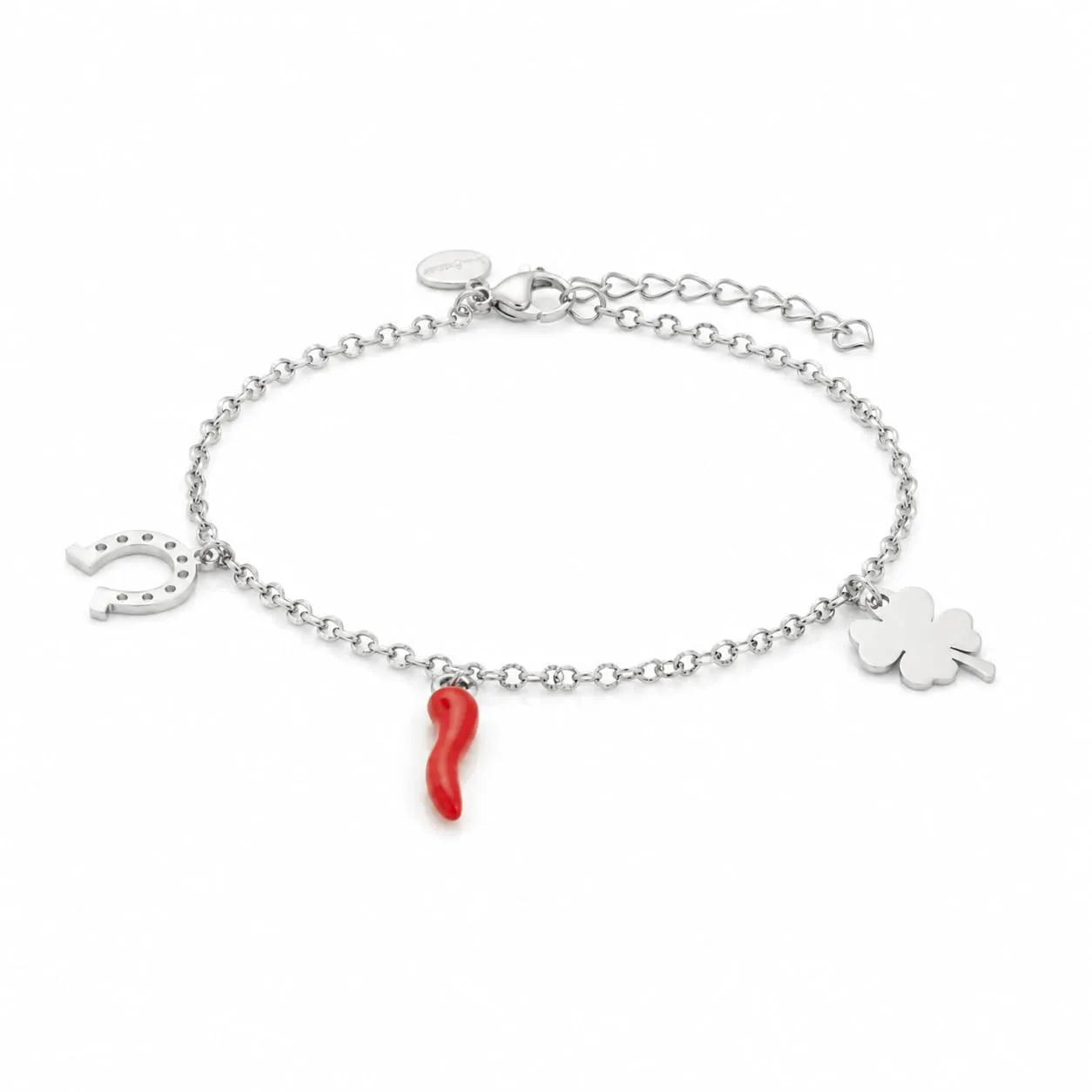 Louis Ciocchetti Bracciale in Acciaio con Corno Portafortuna – Bracciale Regolabile Uomo e Donna con Chiusura a Moschettone, Lunghezza 16 cm + 5 cm - immagine 1