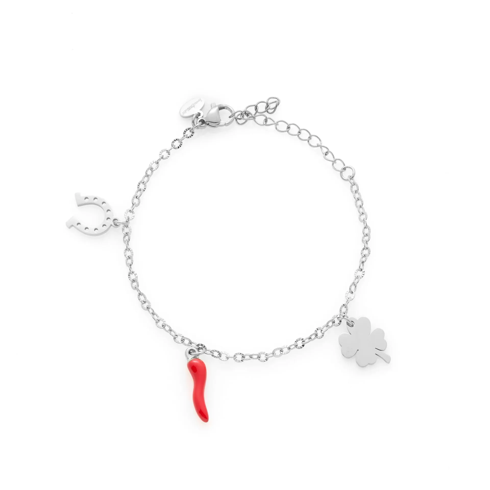 Louis Ciocchetti Bracciale in Acciaio con Corno Portafortuna – Bracciale Regolabile Uomo e Donna con Chiusura a Moschettone, Lunghezza 16 cm + 5 cm - immagine 2