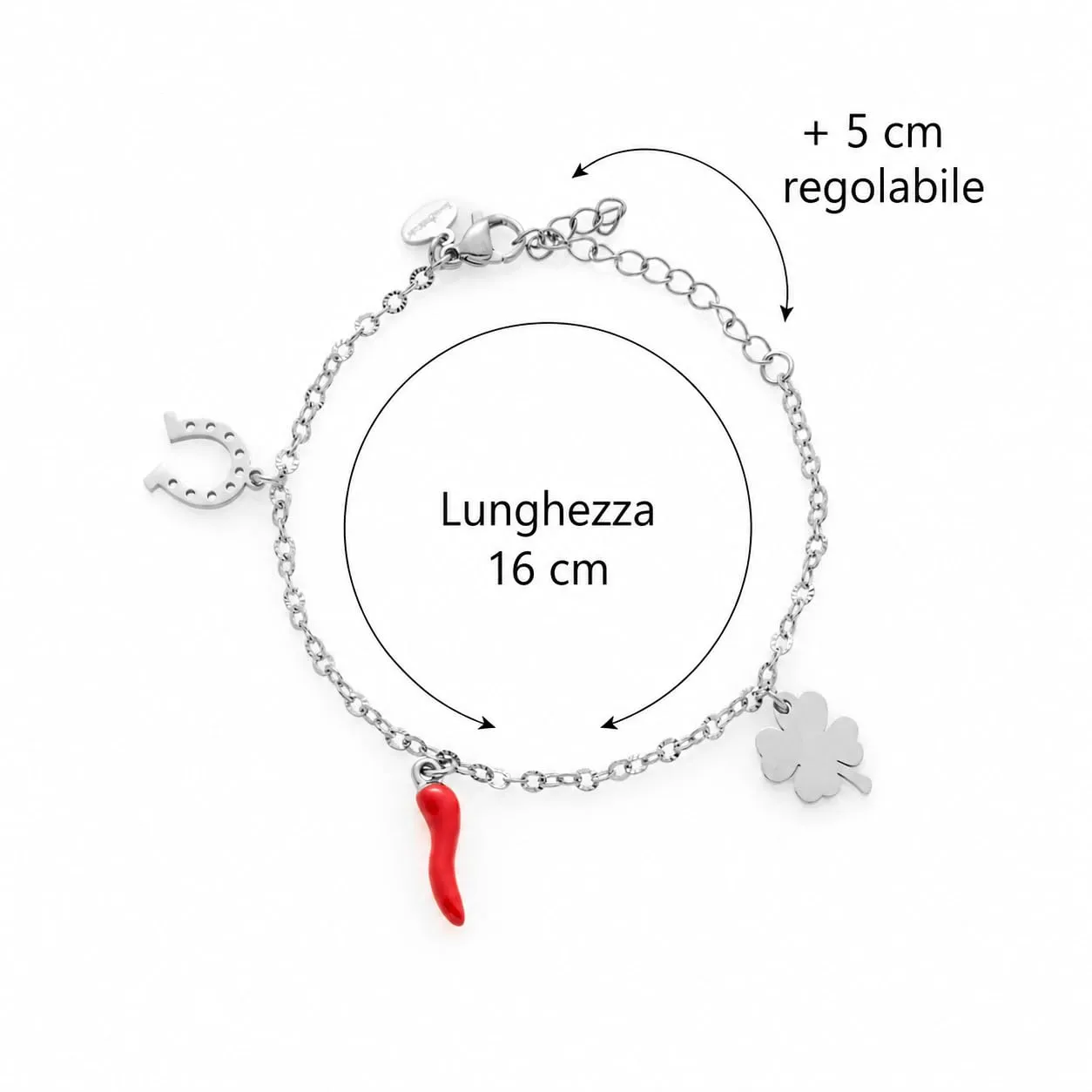 Louis Ciocchetti Bracciale in Acciaio con Corno Portafortuna – Bracciale Regolabile Uomo e Donna con Chiusura a Moschettone, Lunghezza 16 cm + 5 cm - immagine 4